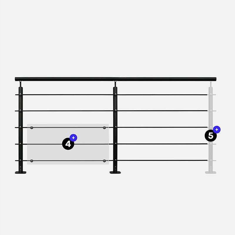 Kit garde-corps aluminium noir 2m pose à plat, Opalu KORDO - 5
