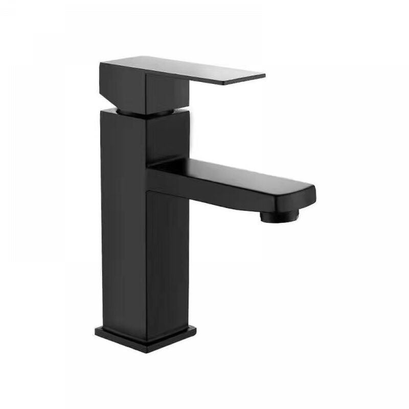 1 szt. Bateria umywalkowa do łazienki, ciepła i zimna woda, malowana na czarno, kwadratowa, ze stali nierdzewnej, z jednym otworem