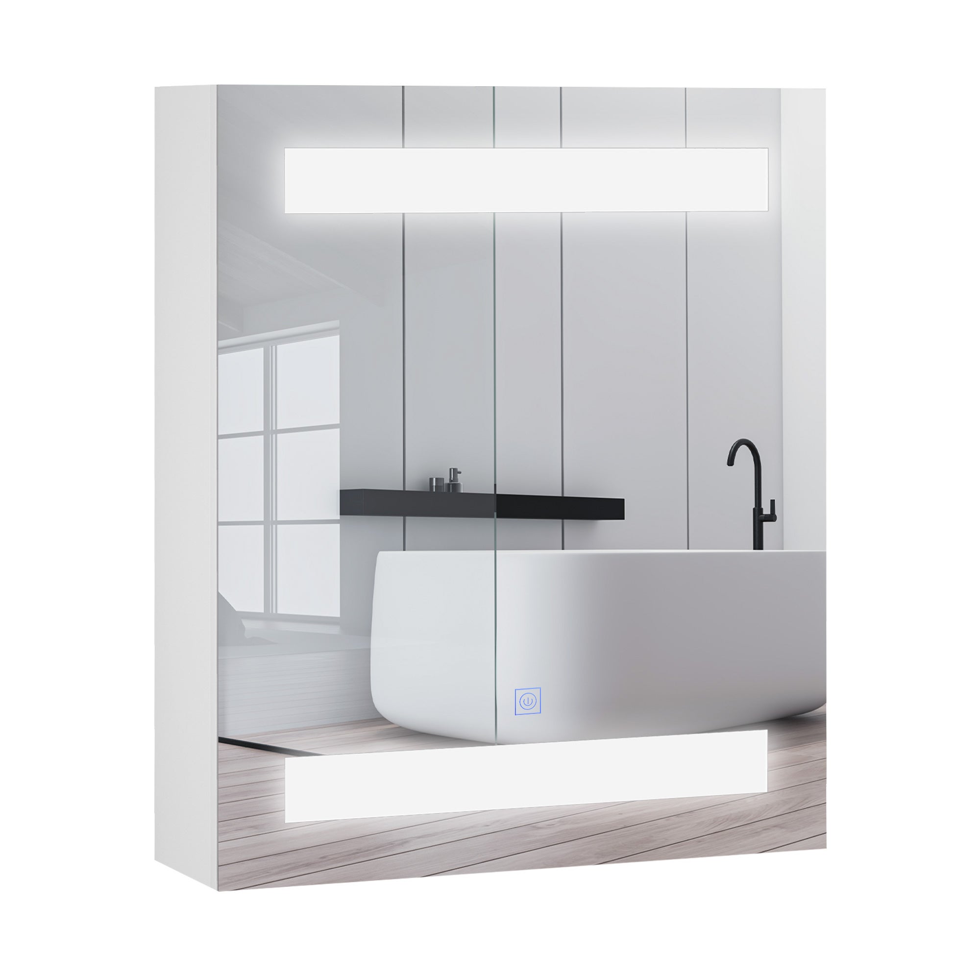 Armoire Salle De Bain Avec Miroir éclairé LED 100x60x13 Cm - Prise Intégrée, Anti-buée, Rangements