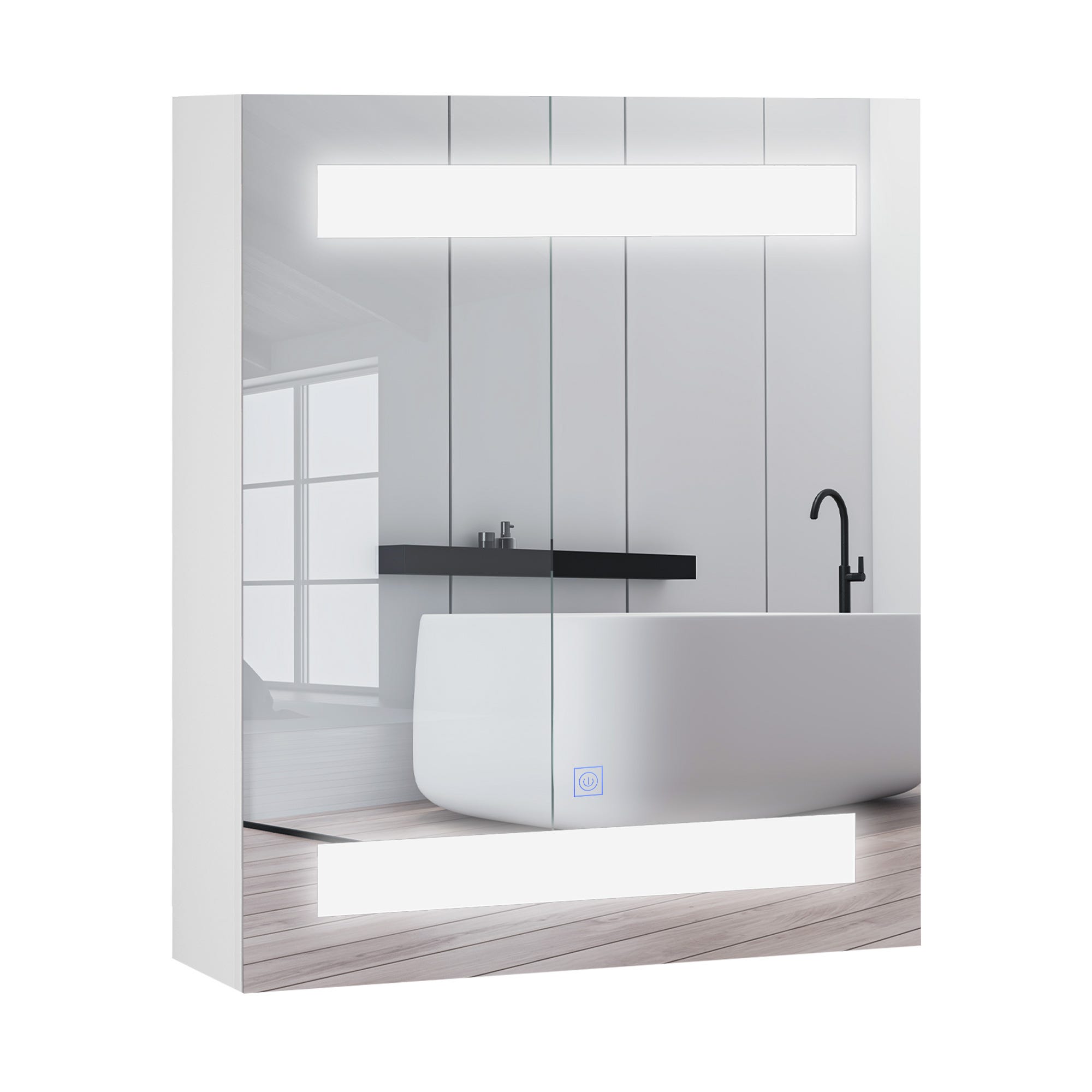 Armoire Salle De Bain Avec Miroir éclairé LED 100x60x13 Cm - Prise Intégrée, Anti-buée, Rangements