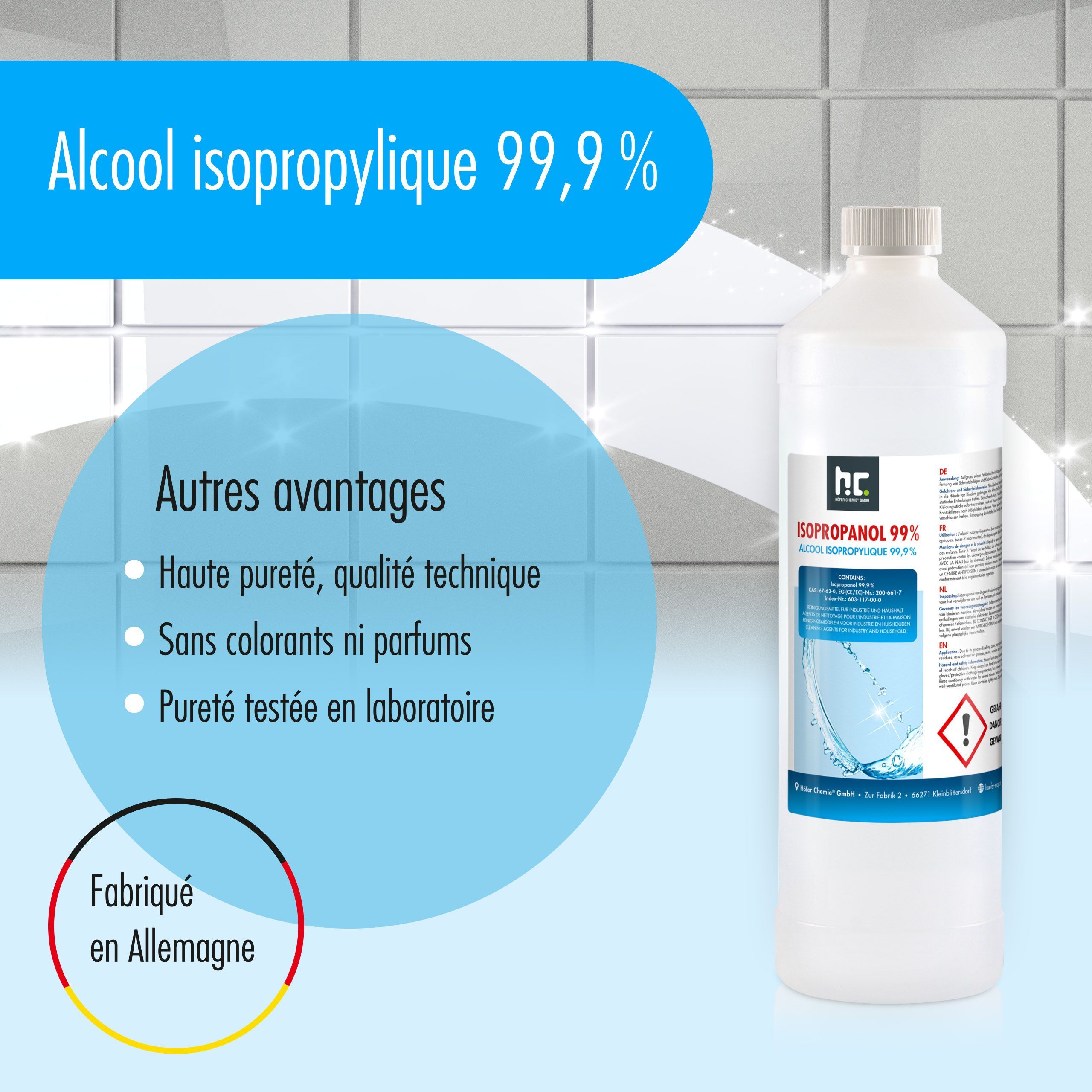 1 x Alcool isopropylique 99,9% Höfer Chemie® en bouteille de 1 L - 5