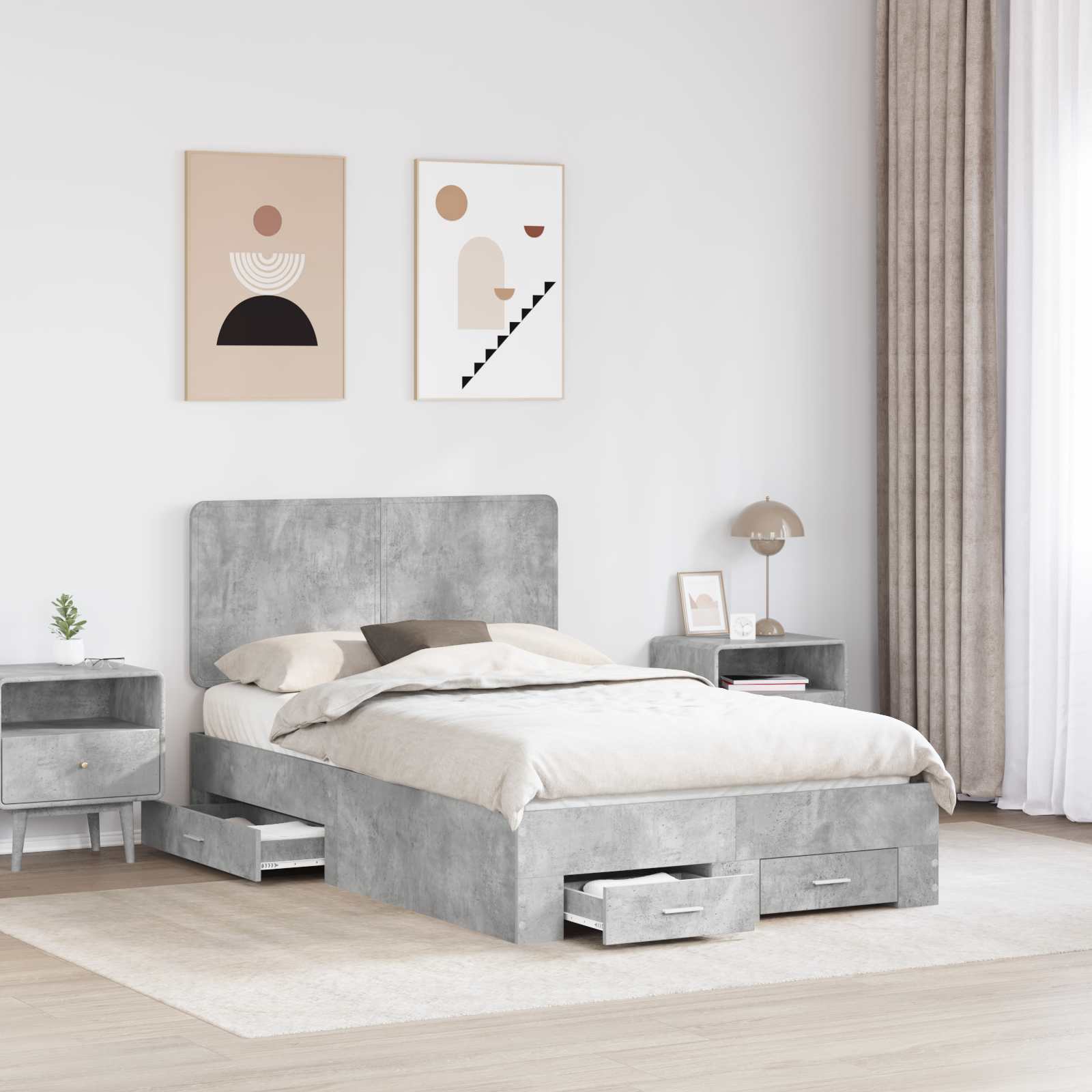 Cadre de lit gris béton 135 x 190 cm panneau de bois - 3