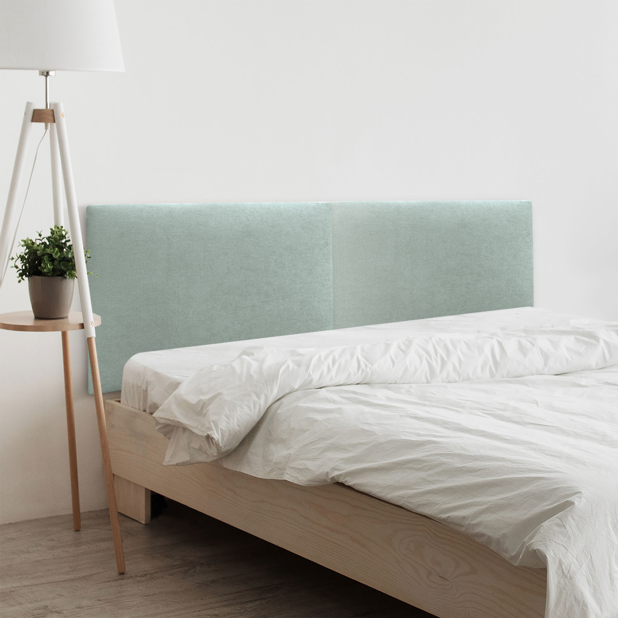 Dhome cabecero de tela acualine liso dual dividido en 2 piezas tapizado de alta gama cabezal dormitorio (verde agua, 220cm)