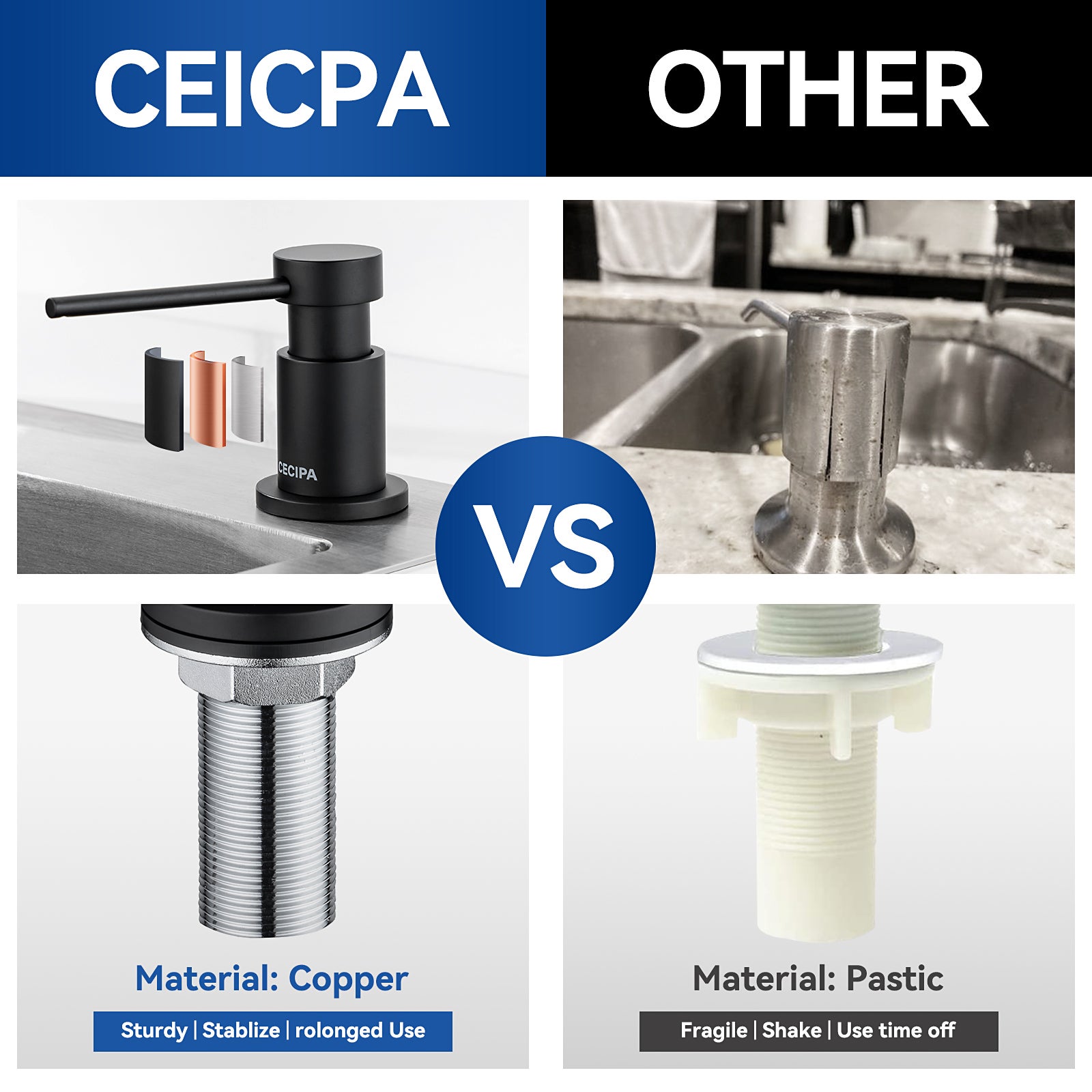 Cecipa max Distributeur de Savon Noir-Distributeur de Savon pour Evier avec Récipient de 300ML + Tuyau d'extension en Silicone de 1,25M,EU Modèle - 8