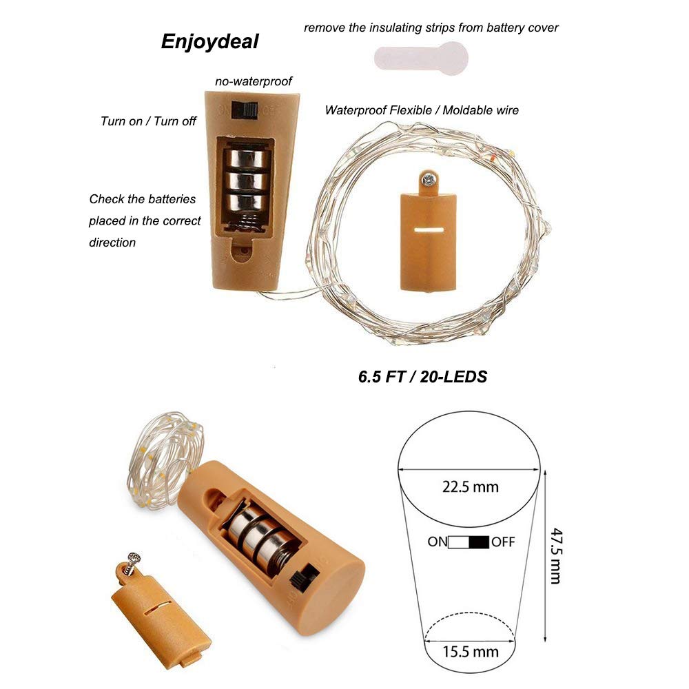 MansWill Luci di Bottiglia di Vino con Sughero, 6 Pack 20 LED 6.5 Piedi (2M) Filo di Rame Argento Alimentato a batteria Lampada di Corda Decorazione p | Leroy Merlin