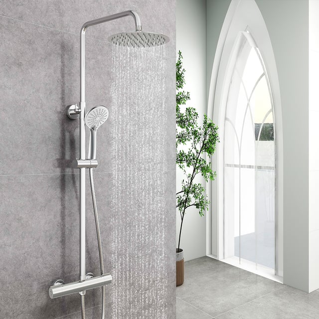 Colonna doccia,OCEAN ITALY Colonne Doccia Termostatiche con soffione rotondo 25x25cm in acciaio inox, cromato lucido