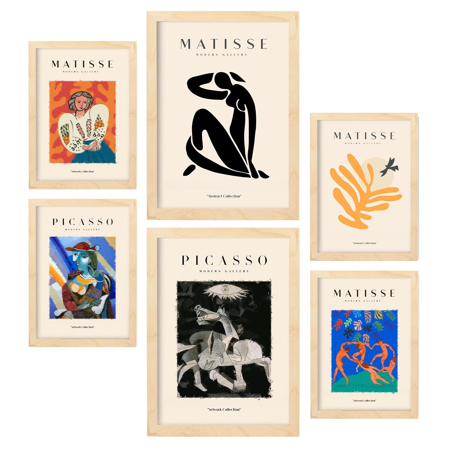 Nacnic set de 6 posters de picasso y matisse pinturas abstractas láminas de fauvismo y surrealismo para el tamaños a3 & a4 marcos color madera