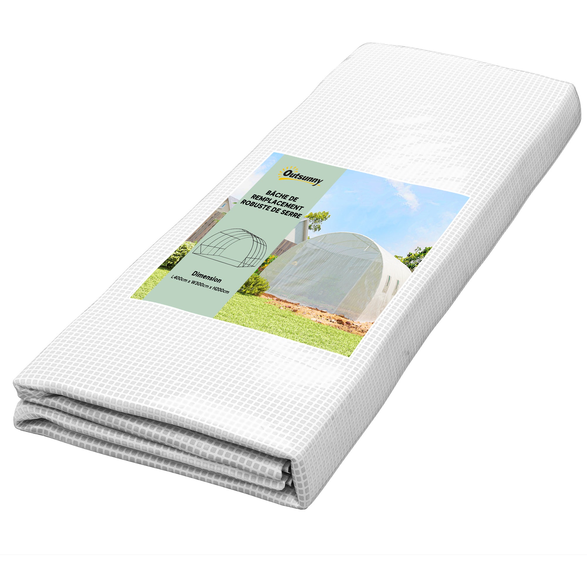 Extérieur Bâche de rechange serre tunnel 12 m² 4 x 3 x 2 m PE anti-UV imperméable 8 fenêtres + porte enroulable zippée - blanc - 3