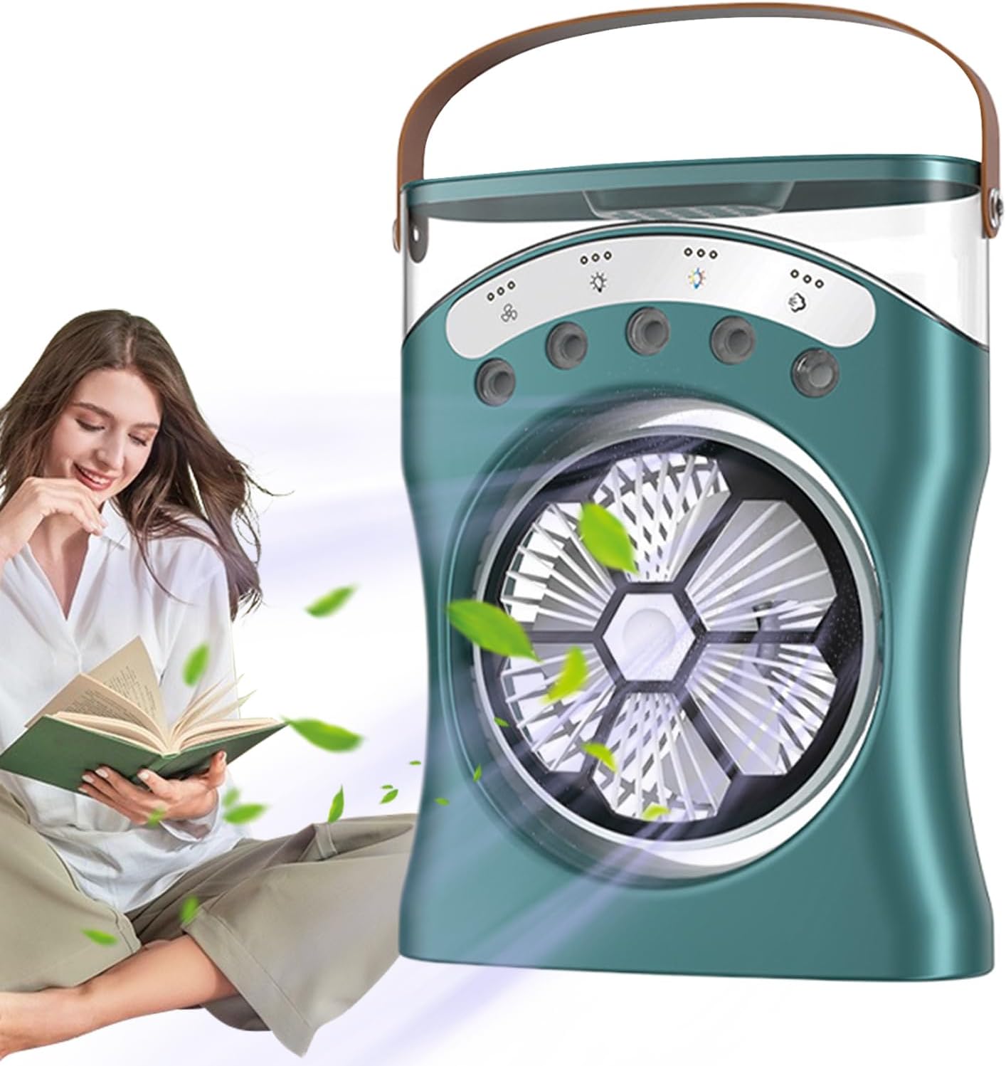 Akumulatorowy wentylator strumieniowy ze światłem, obrotem o 180 stopni i 3-biegowym wentylatorem chłodzącym, zielony
