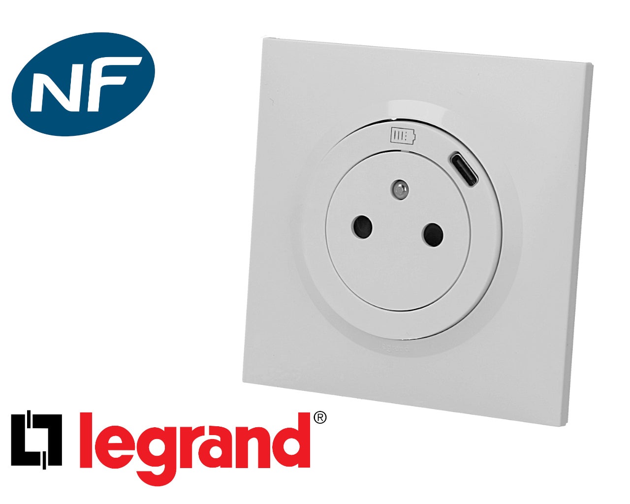 Legrand Dooxie Steckdose Mit USB-C Ladeport – Oberflächenmontage, 2P+T, Inkl. USB-Ladegerät