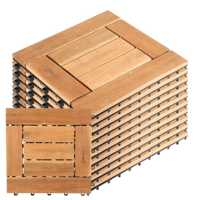 33x Piastrelle in legno mosaico, piastrelle a incastro in legno di acacia Piastrelle per terrazza, 3 m² 30 x 30 cm