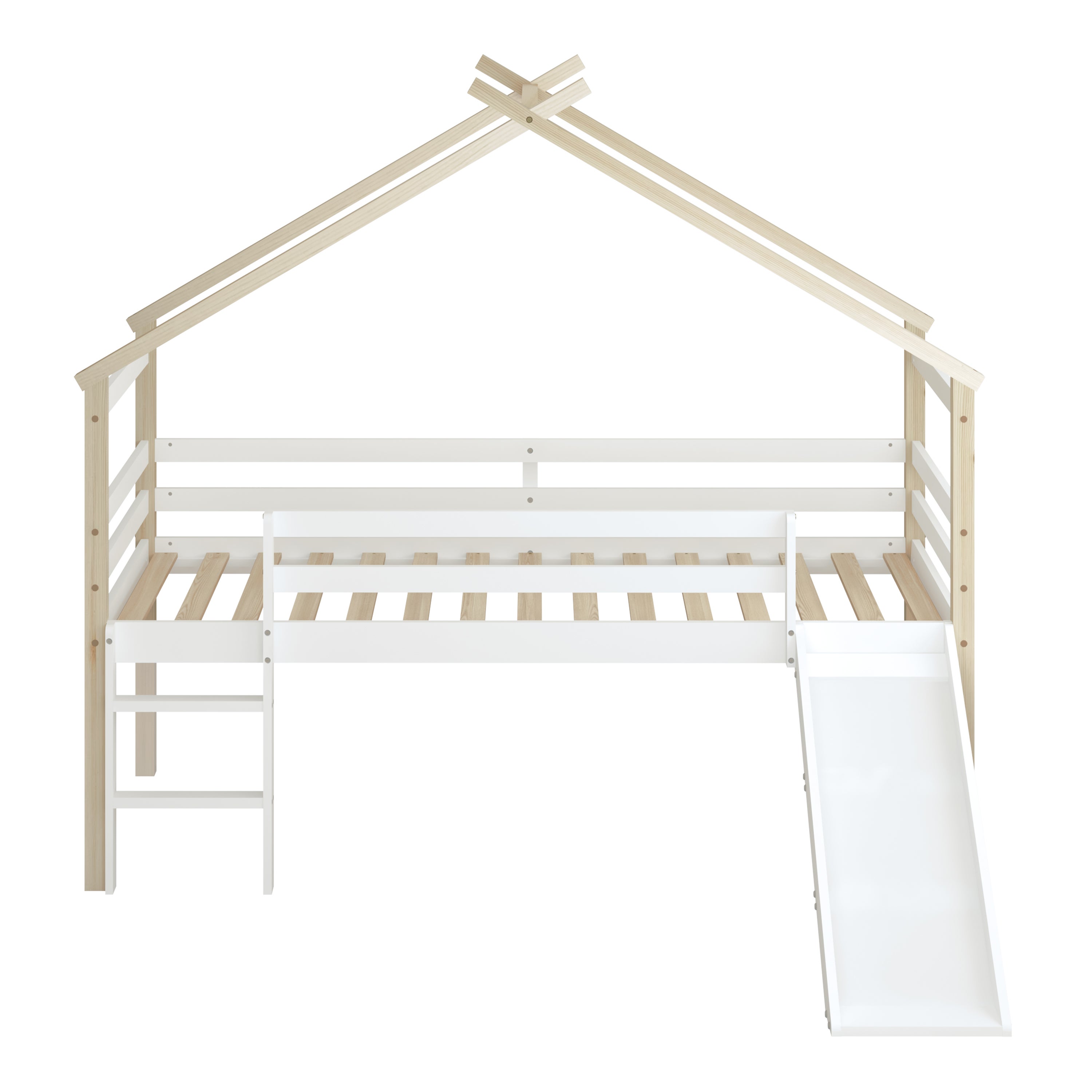 Sunny River Lit Cabane Avec Toboggan en Bois, Beige/Blanc | Lit Enfant Mi-haut , Lit Montessori - Sans Matelas - 213 X 186 X 183 Cm | - 5