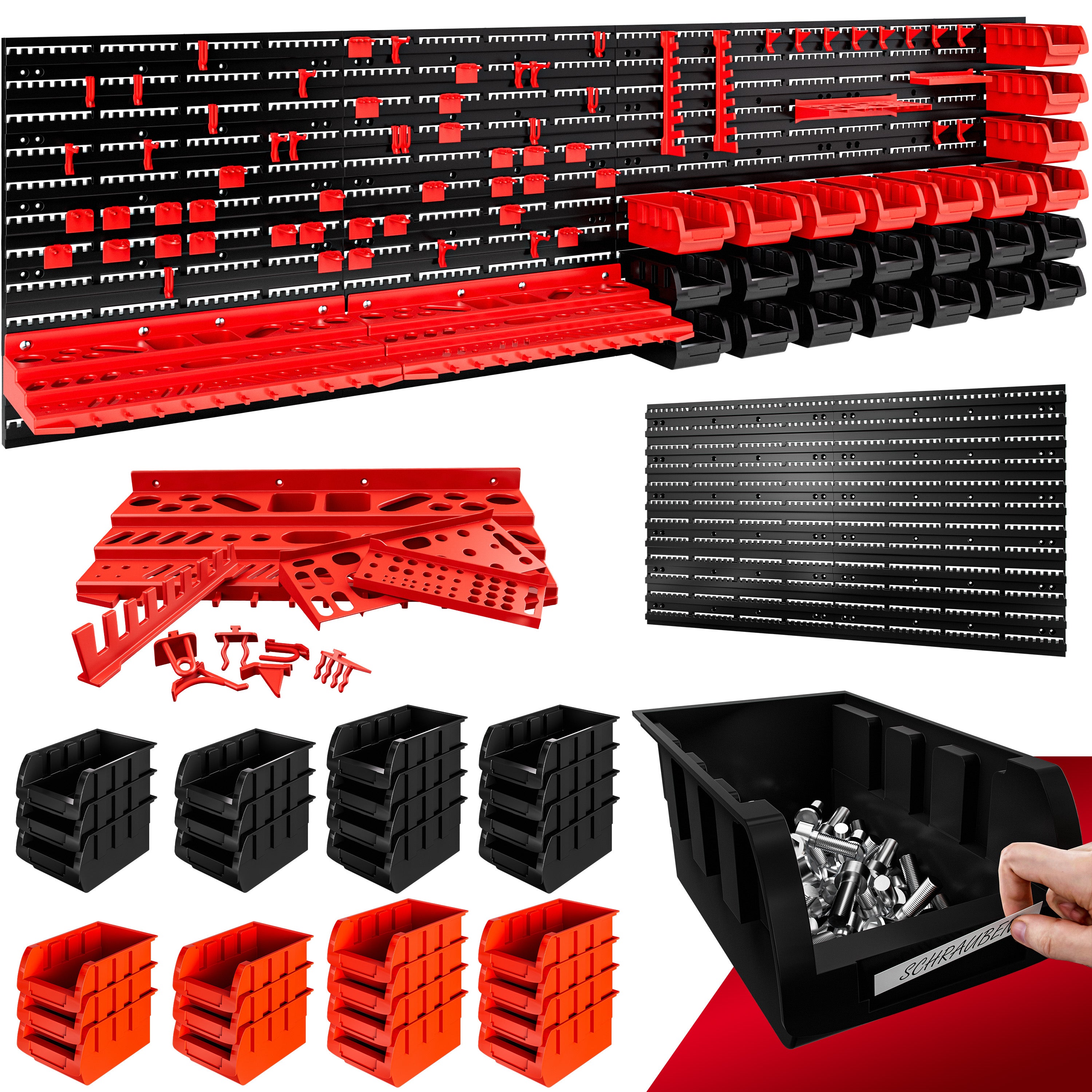 MONZANA® Panneaux muraux pour outils avec 68 supports et 28 boites de rangement empilables porte-outils bricolage atelier - 2