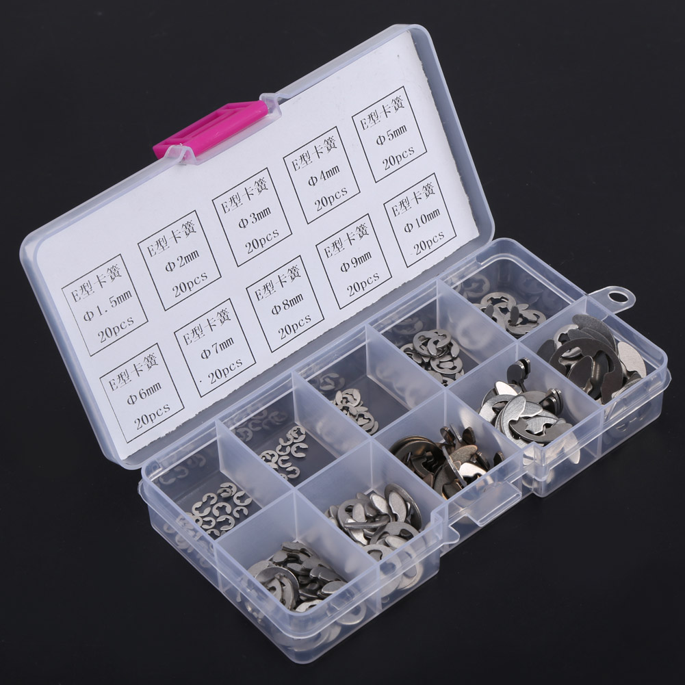 Assortiment de 200 clips de retenue e-clip en acier inoxydable, tailles m1.5 à m10 - 5