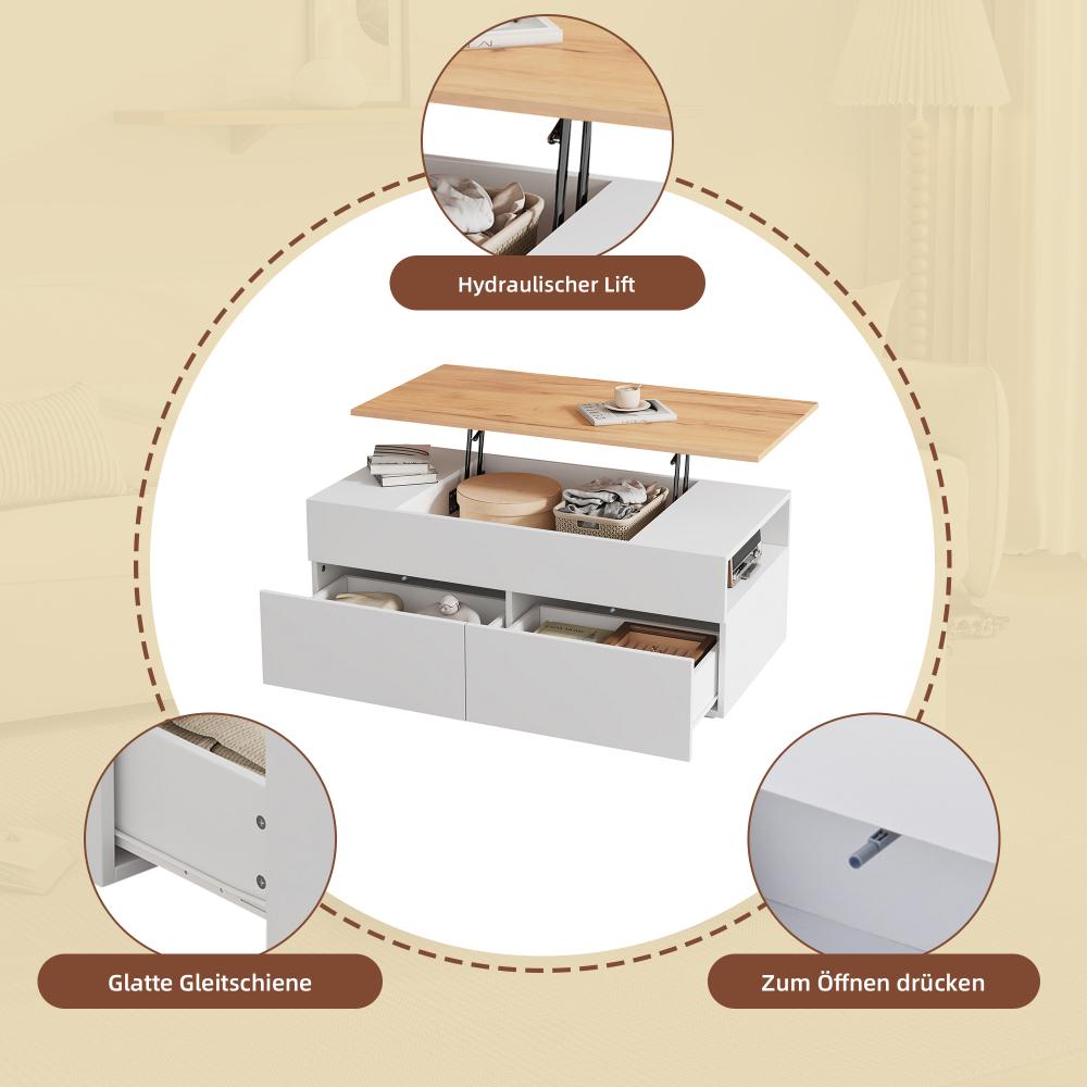 Table basse multifonction levable, bureau 2 tables, capacité grande, meuble moderne, blanc, pour salon, bureau, salle à manger - 6
