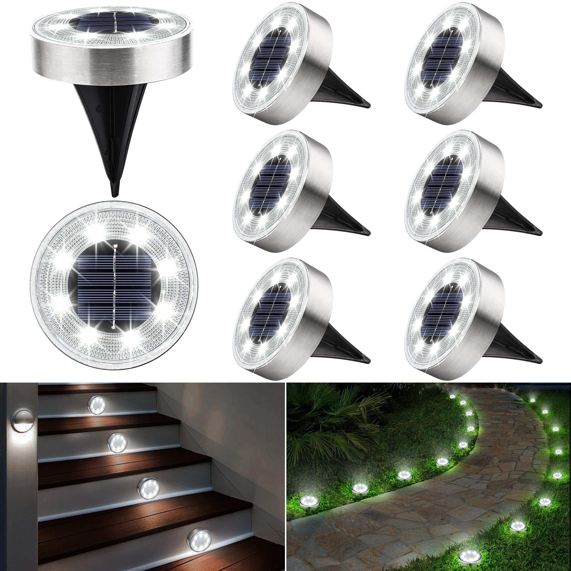 Zestaw uniwersalnych lamp solarnych zewnętrznych sztuk wodoszczelnych lamp solarnych na taras podwórze ścieżkę podjazd alejkę biały chłodny