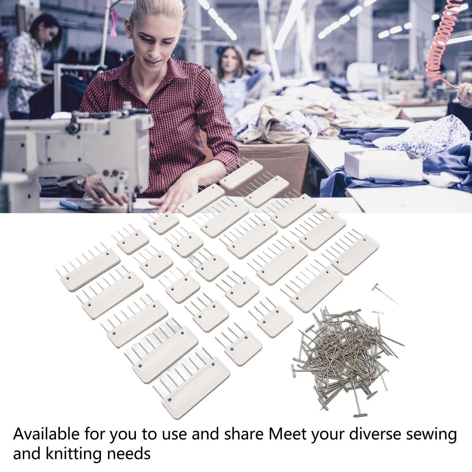 Set Pettini Per Blocchi A Maglia Con 100 Spilli A T In Acciaio Inox – Bianco, Ideale Per Principianti, Con Custodia In Plastica - 2