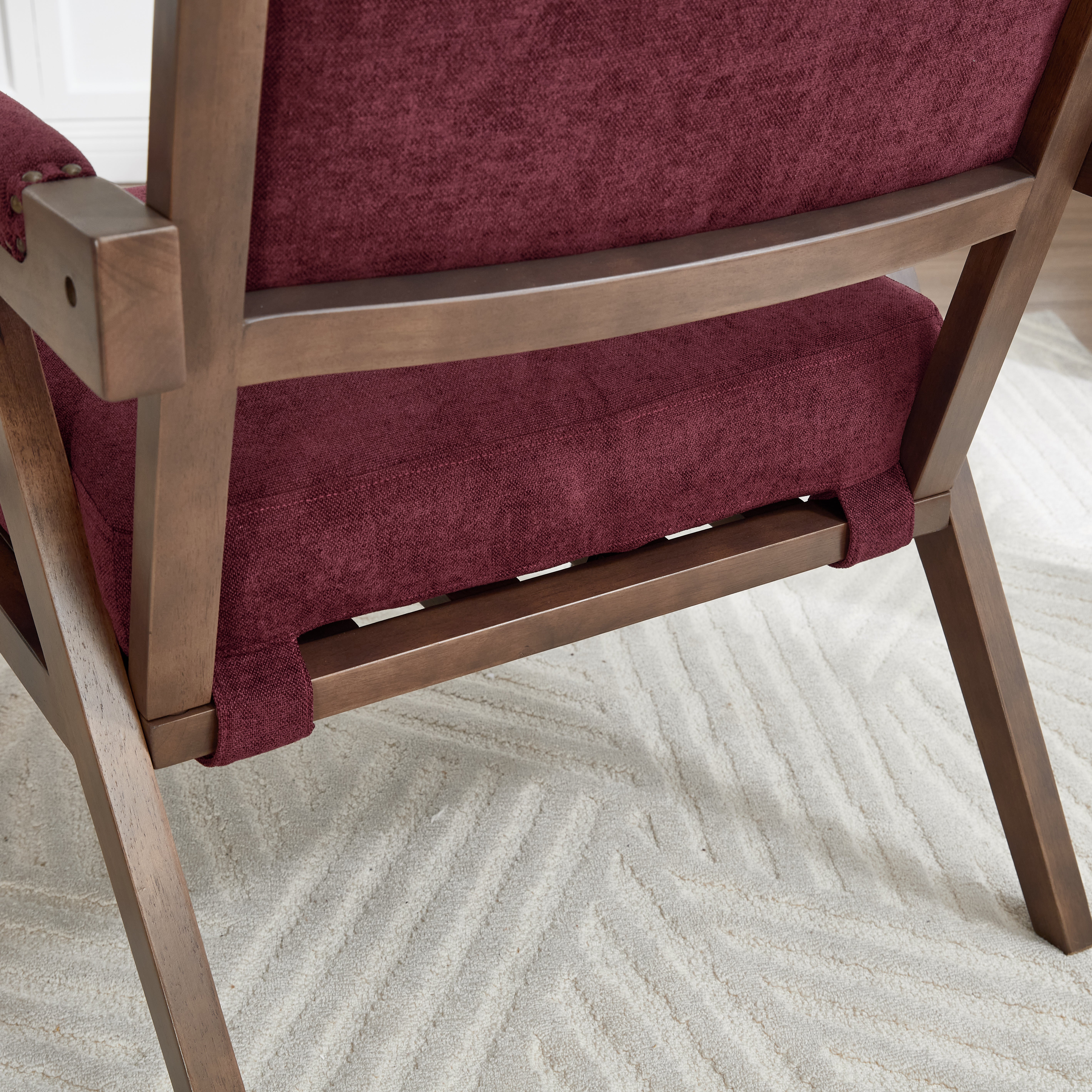 Poltrona vintage 66.5x66x88 cm, struttura in legno, cuscino spesso, lino bordeaux - 7