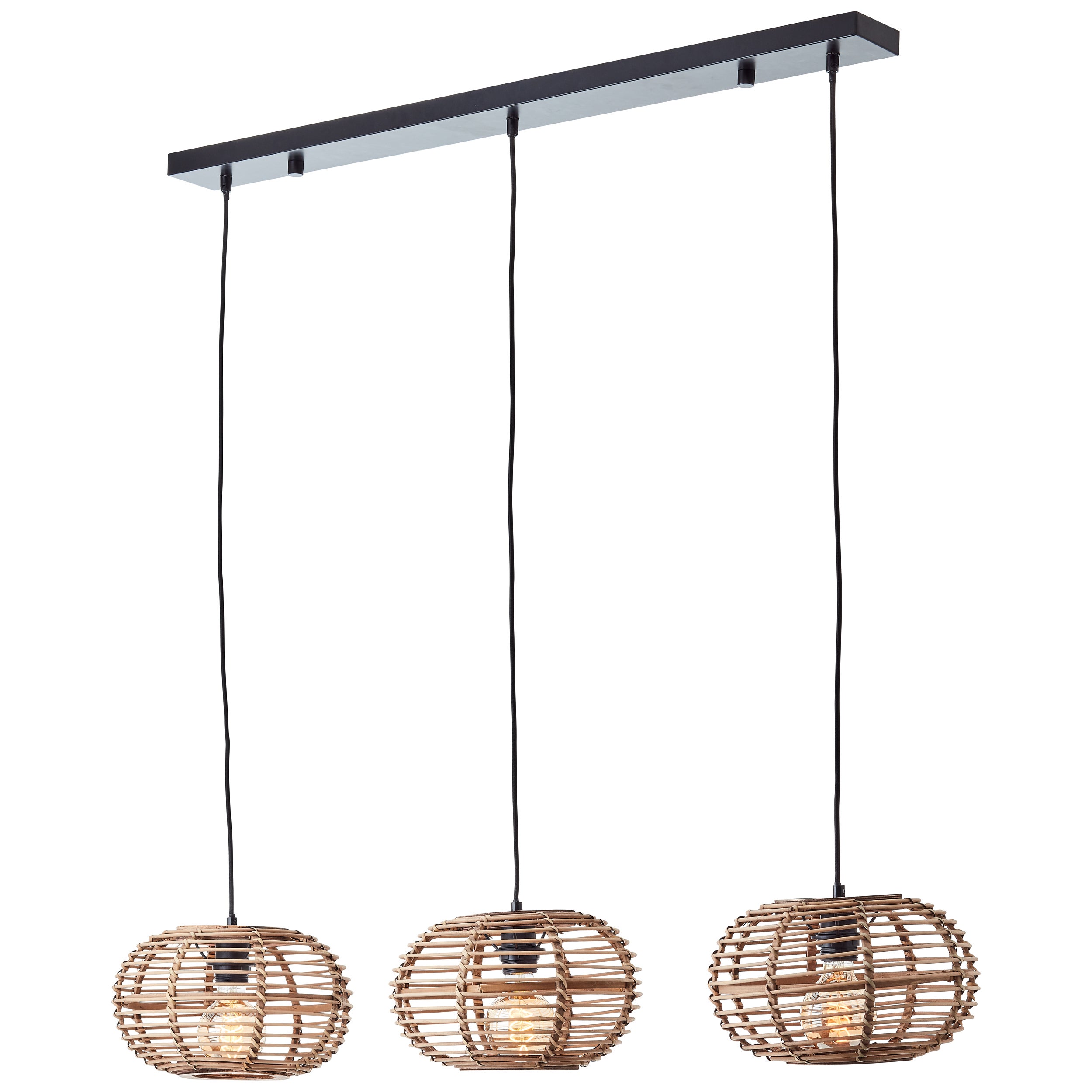Brilliant lampa wisząca Woodball 3 źródła światła czarny mat/bambusowy brąz aluminium 3x A60, E27, 40 W - 3
