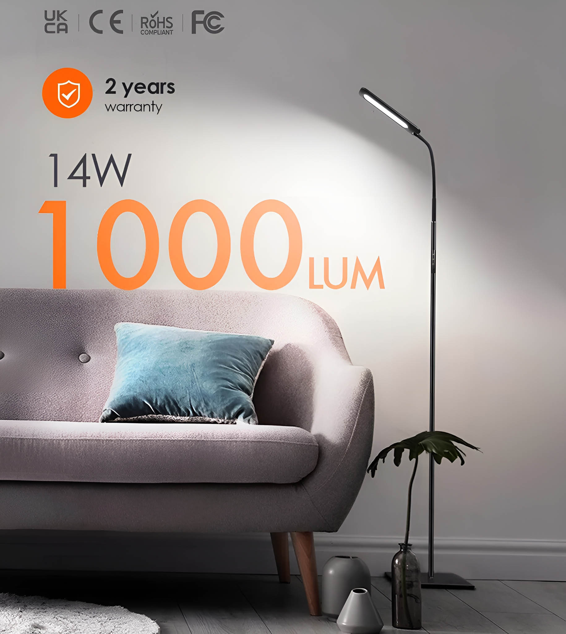 Lampe sur Pied LED 14W avec Télécommande - Col de Cygne Flexible, 3 Températures, Dimmable, pour Salon/Chambre/Bureau - 5