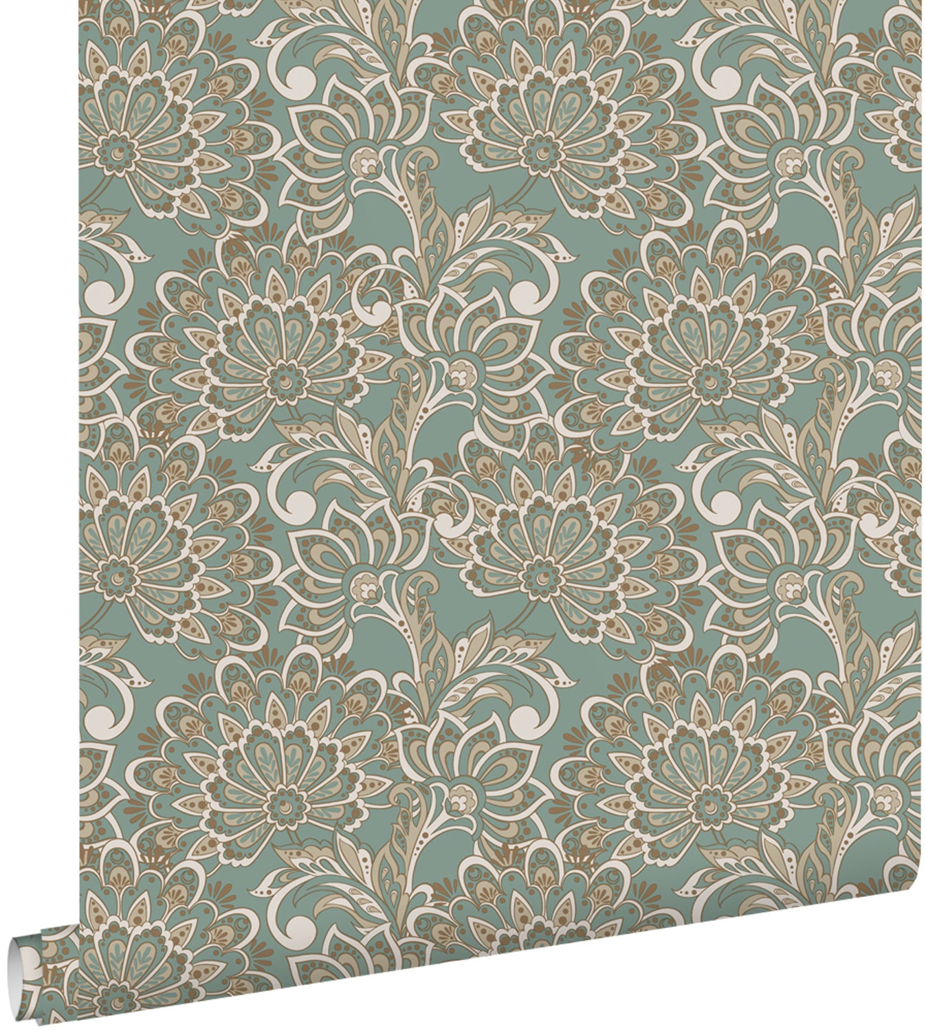 Tapeta zabytkowe kwiaty szaro zielonym - 50 x 900 cm - ESTAHOME