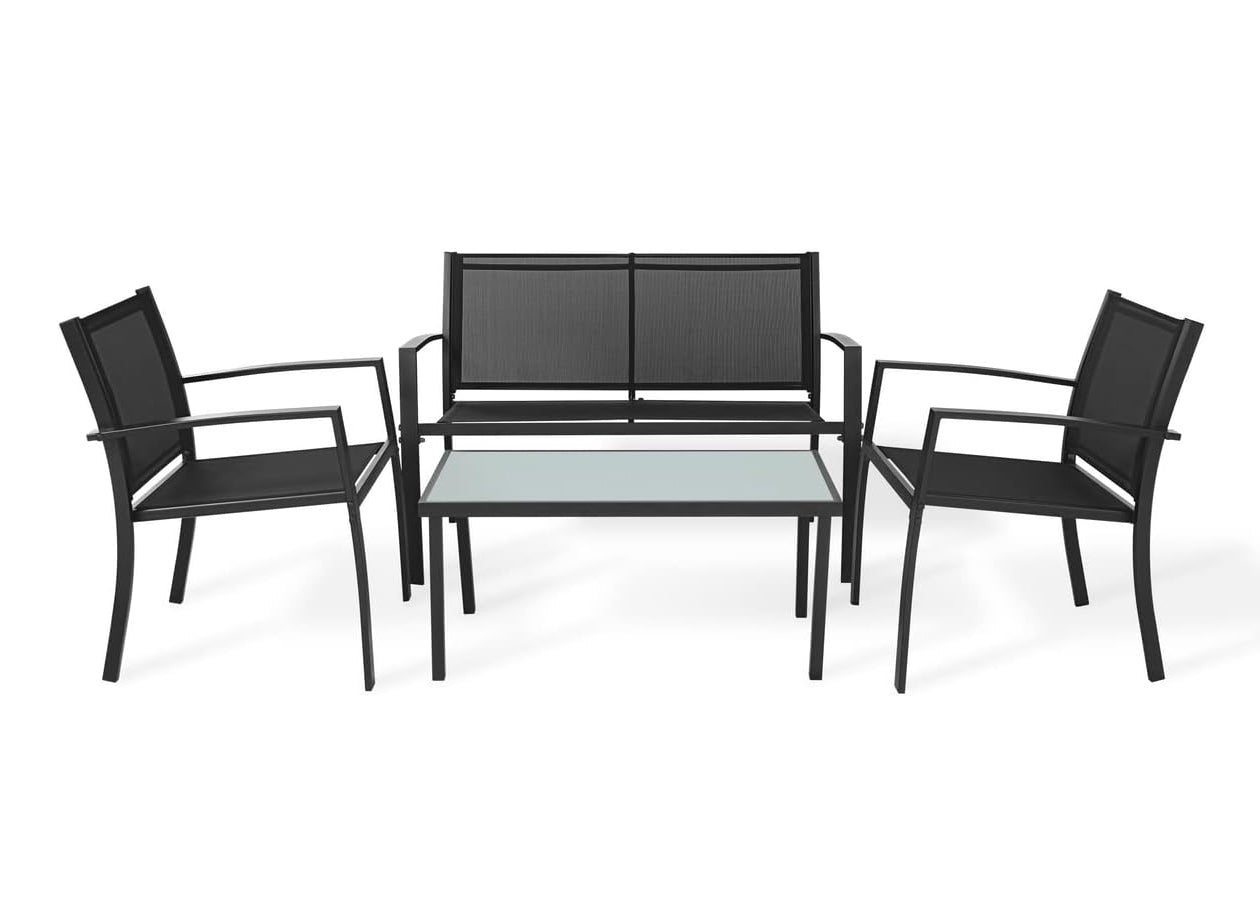 Sofa + 2 Sillas + Mesa de Cristal Templado. Conjunto de Jardin y Terraza, Gris Oscuro - 5