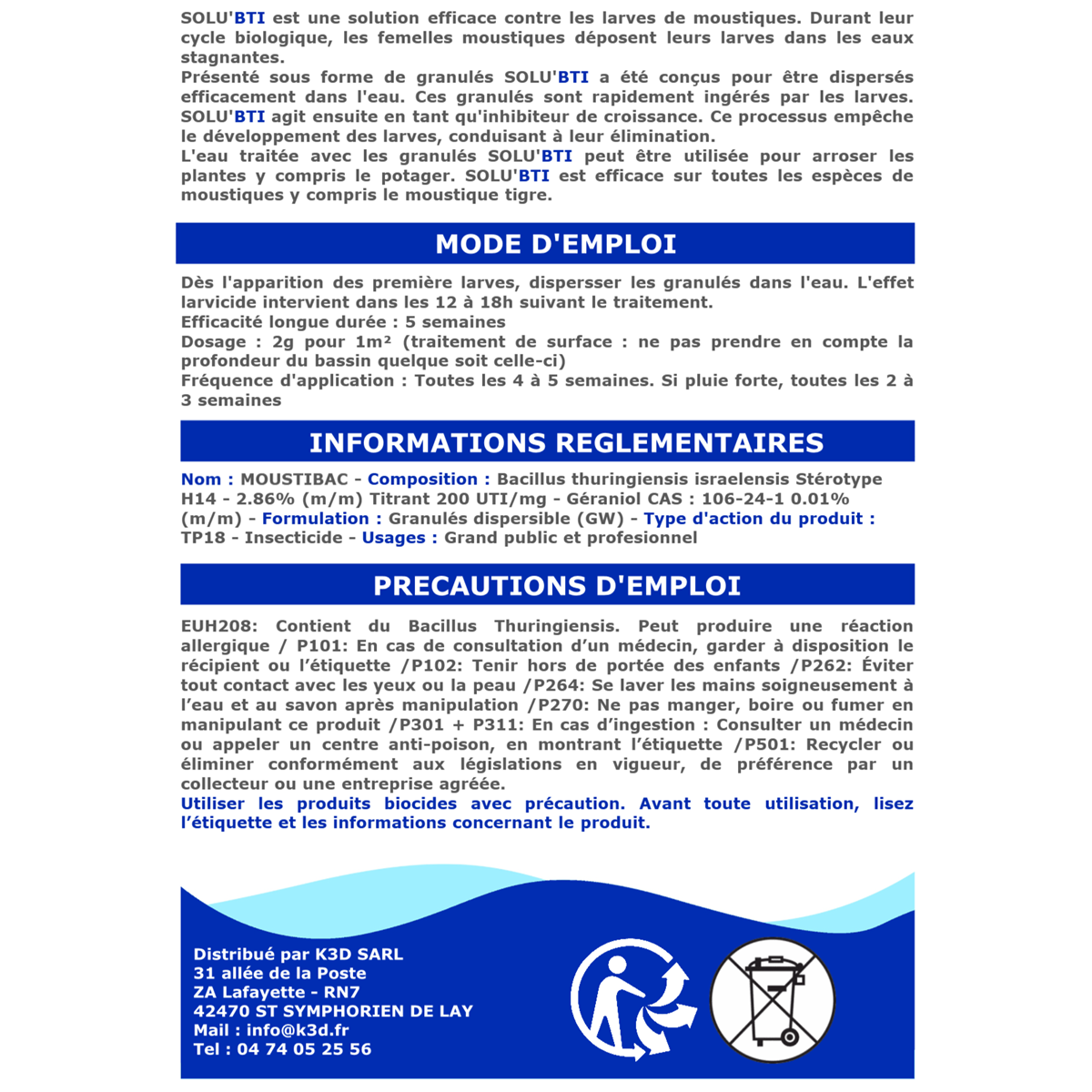 SOLU'BTI - Moustiques - 1,5 kg de Larvicide Biologique - BTI - Bacillus Thuringiensis - 4
