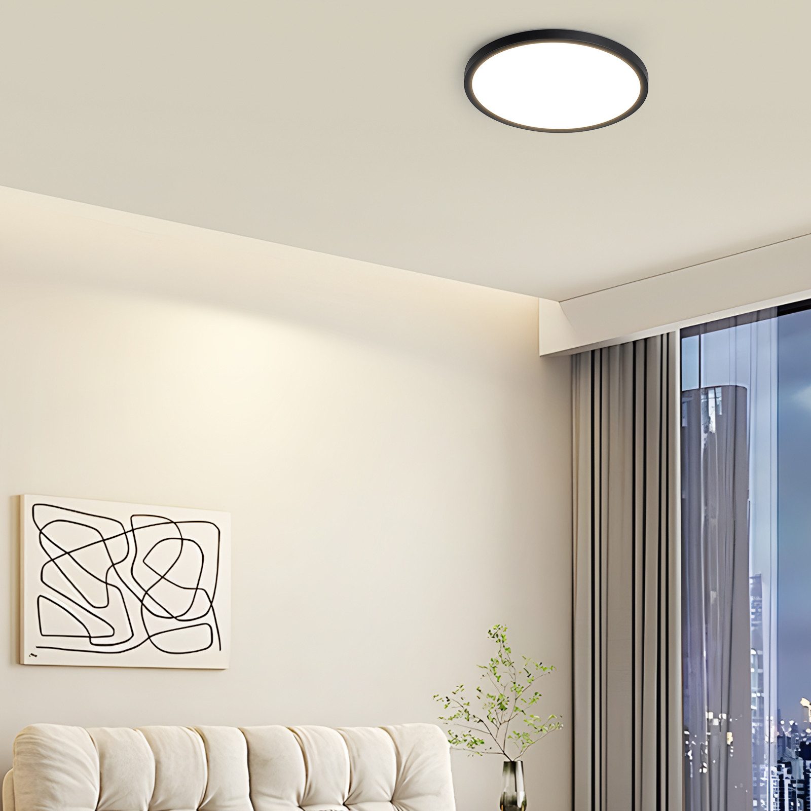 NETTLIFE Plafón LED Baño IP44 Ø22cm Negro, Lámpara de Techo Ultraplana 18W 3000K Blanco Cálido, Diseño de Rombo para Pasillo Cocina Dormitorio - 8