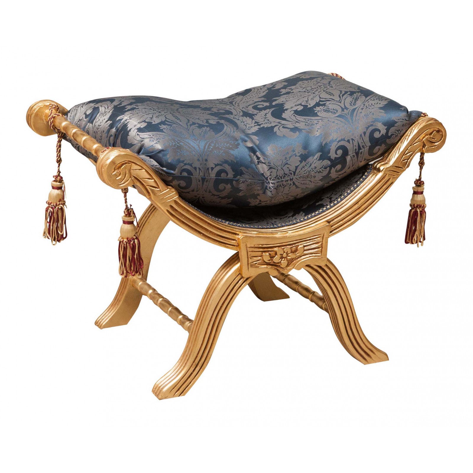 Biscottini reposapiés luis xvi madera maciza haya - puf con acabado en oro antiguo - taburete para salón y dormitorio - 74x46x54 - made in italy