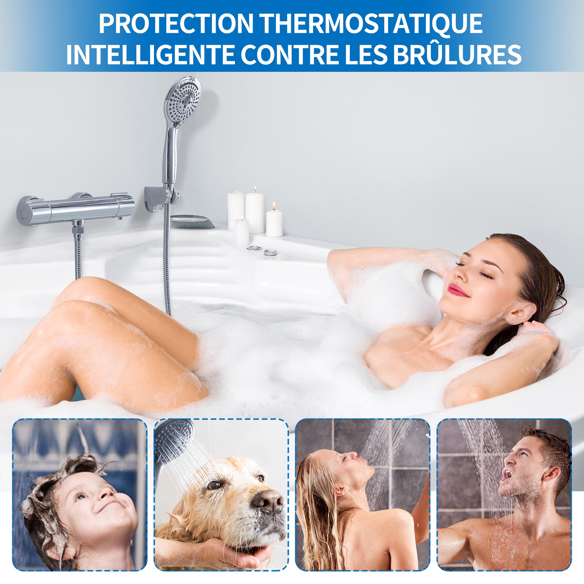 Mitigeur Thermostat Douche Robinet Mitigeur Douche pour Colonne de Douche Baignoire Robinetterie de Bain en Laiton Chromé - 8