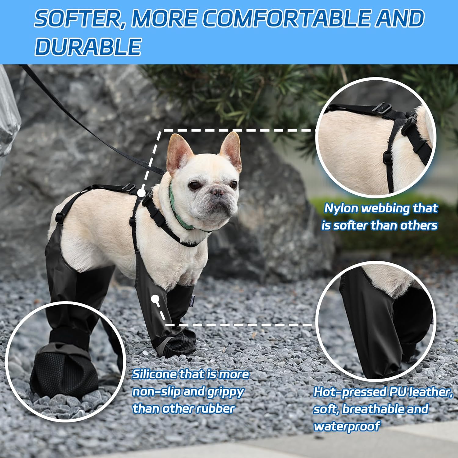 Capas para sapatos de cachorro, à prova d'água, antiderrapante, ajustável, adequada para cães pequenos e médios, L - 4