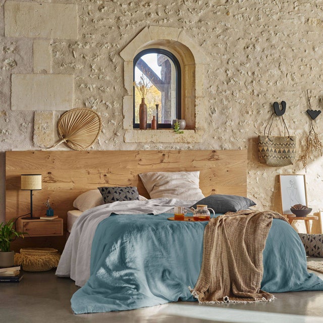 Housse de couette lin lavé Salomé-240 x 220 cm-Bleu Topaze