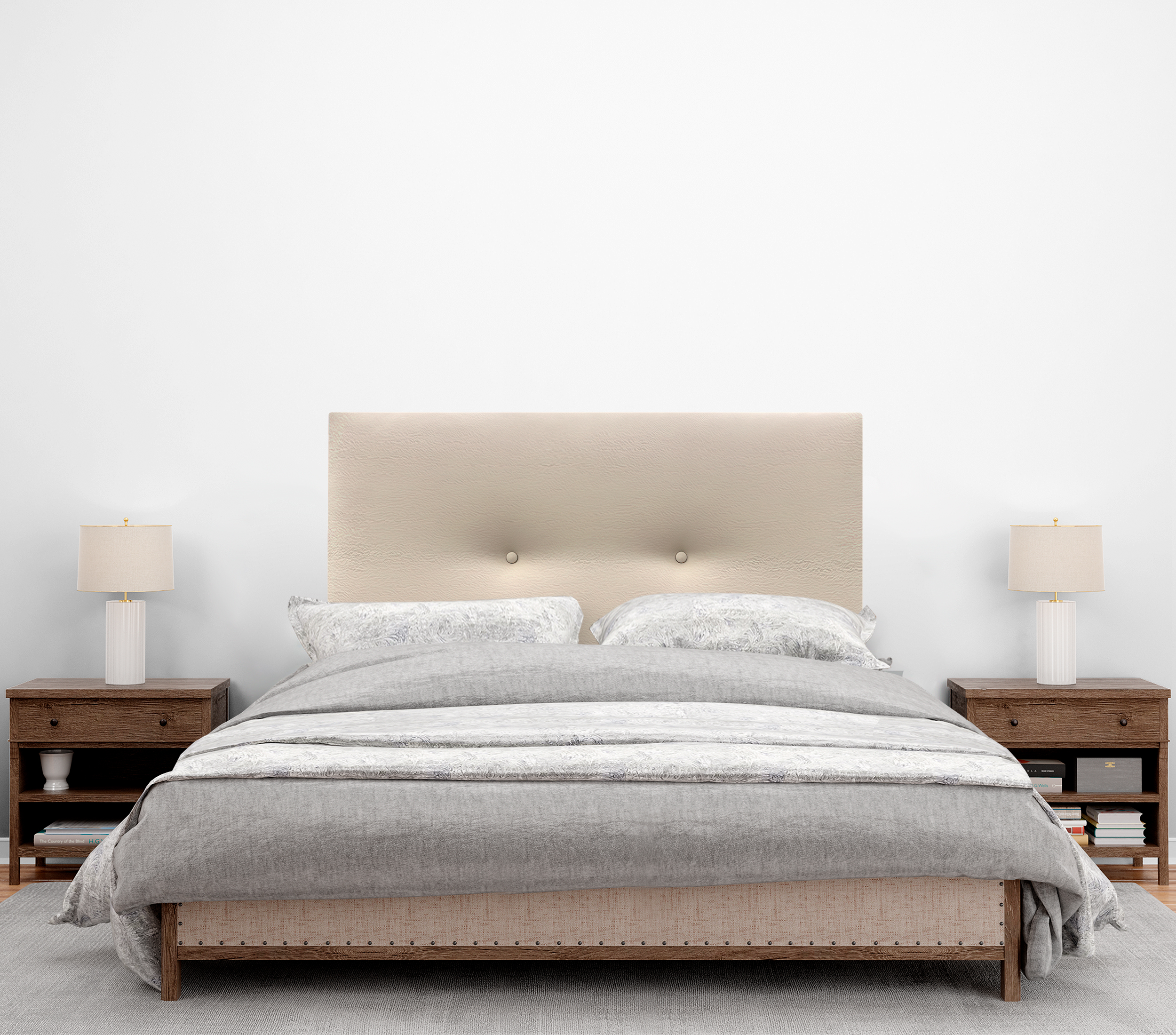 DHOME Cabecero de Polipiel Liso con Botones 90x50cm Camas 80/90 - Beige - 4