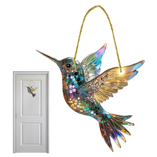 Miroir à deux fenêtres captant la lumière du soleil, décoration de fenêtre peinte colibri, ornement colibri en acrylique, 20*20cm (chaîne incluse). - 2