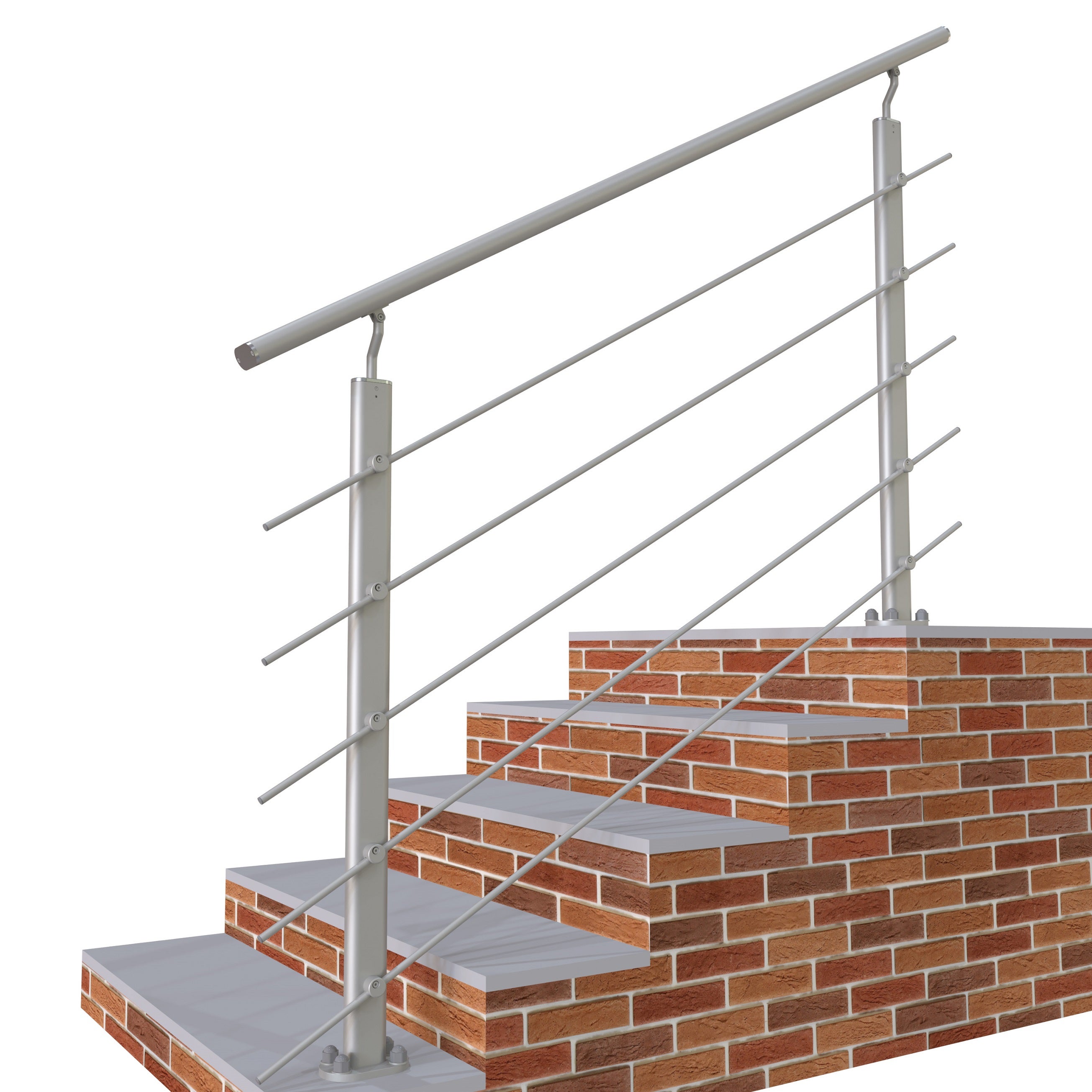 Garde-corps - Intérieur et extérieur - Aluminium argenté - Avec 5 traverses et 1 main courante - 150cm - Rampe d'escalier pose à plat - 2