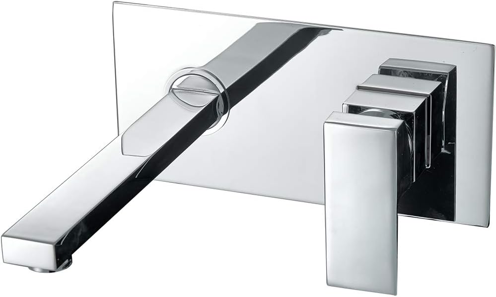 Bateria łazienkowa ścienna | Bateria umywalkowa, mieszacz wody ciepłej i zimnej, szczelna, mosiądz, chrom, kwadratowa