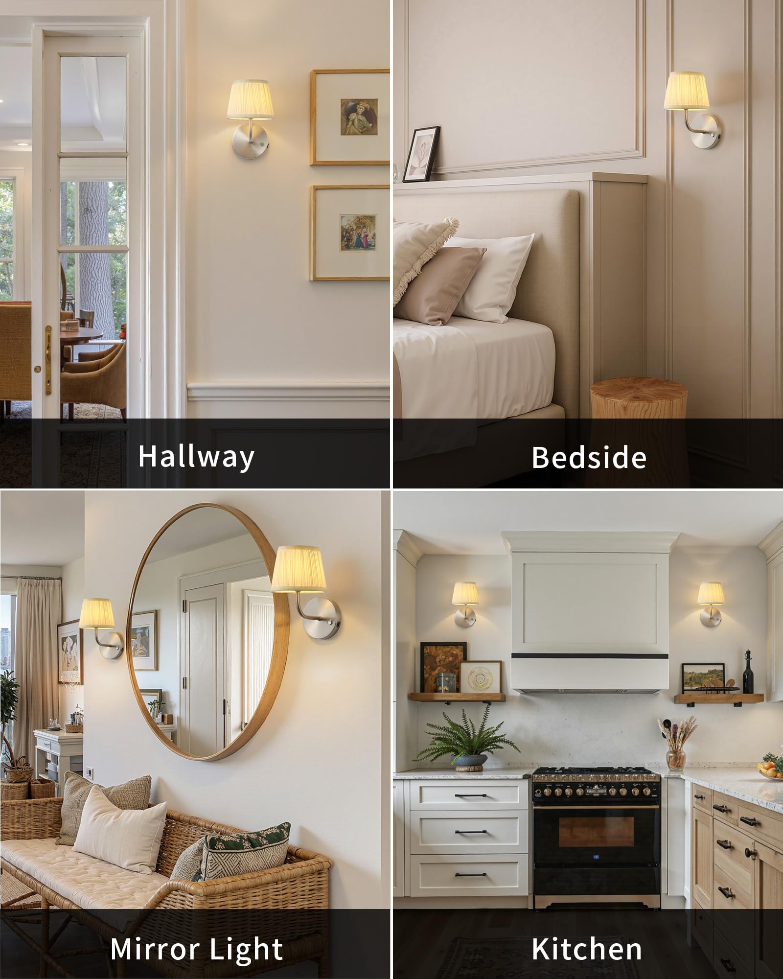 Zestaw 2 kinkietów zasilanych bateriami RGB z pilotem i żarówką, ściemnialne lampy ścienne LED do salonu i jadalni - srebrny - 7