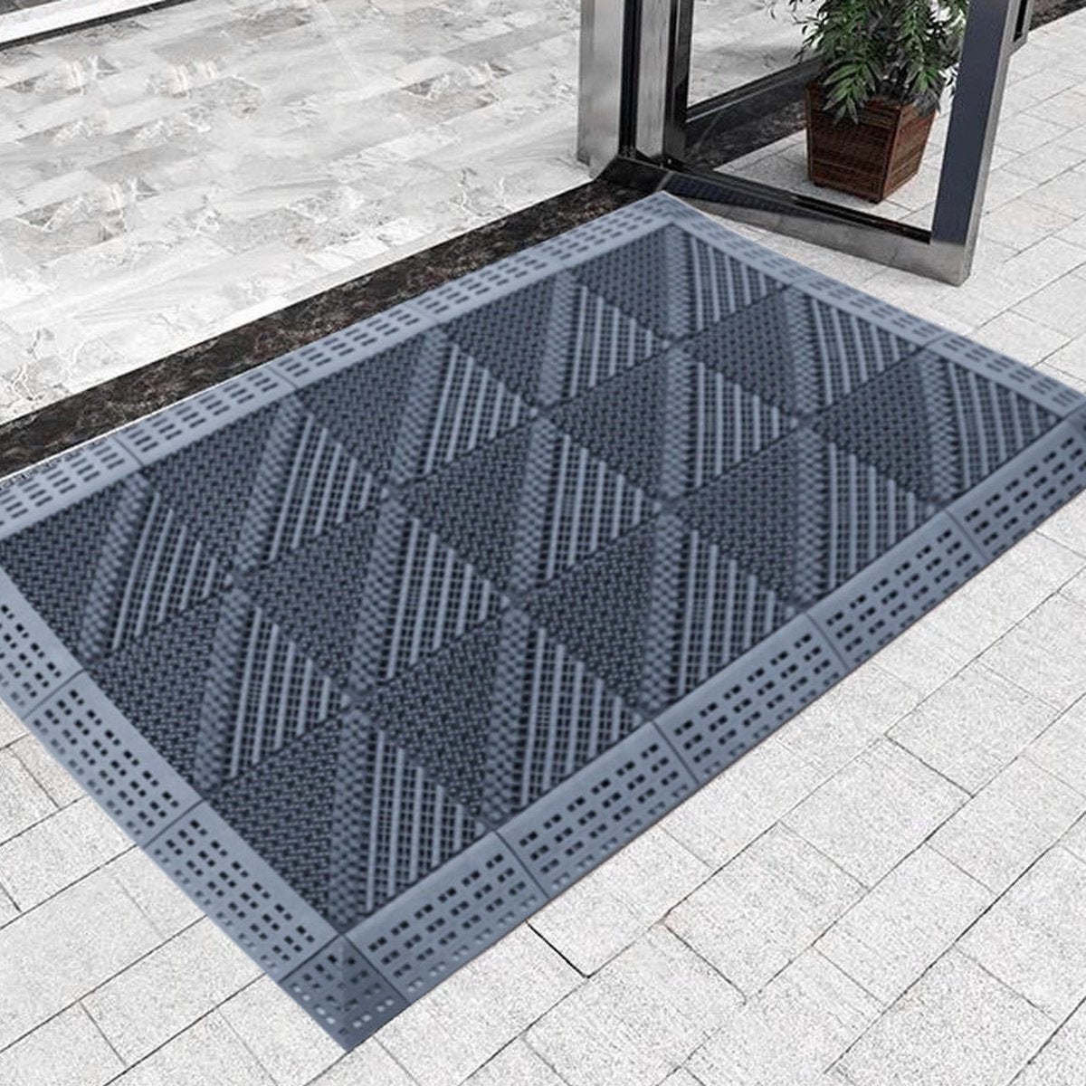 Covoraș 3 în 1, Covoraș antiderapant premium pentru interior și exterior, covoraș de curățare, curățare și siguranță maximă, 90x60 cm, gri