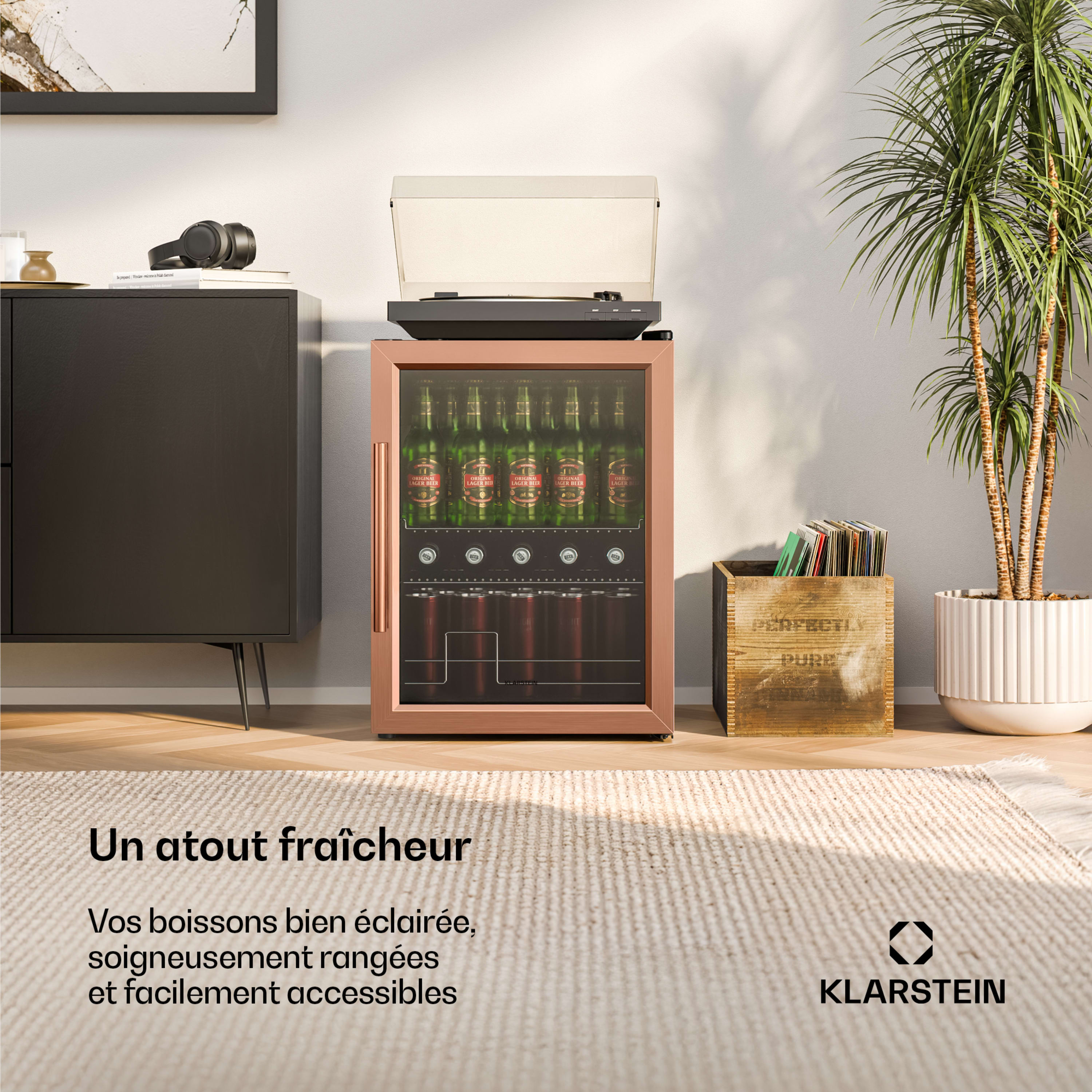 KLARSTEIN Beersafe réfrigérateur à boissons avec porte vitrée | 64 x 48 cm | 60 litres | 85 W | Cuivre/Noir Noir - 3