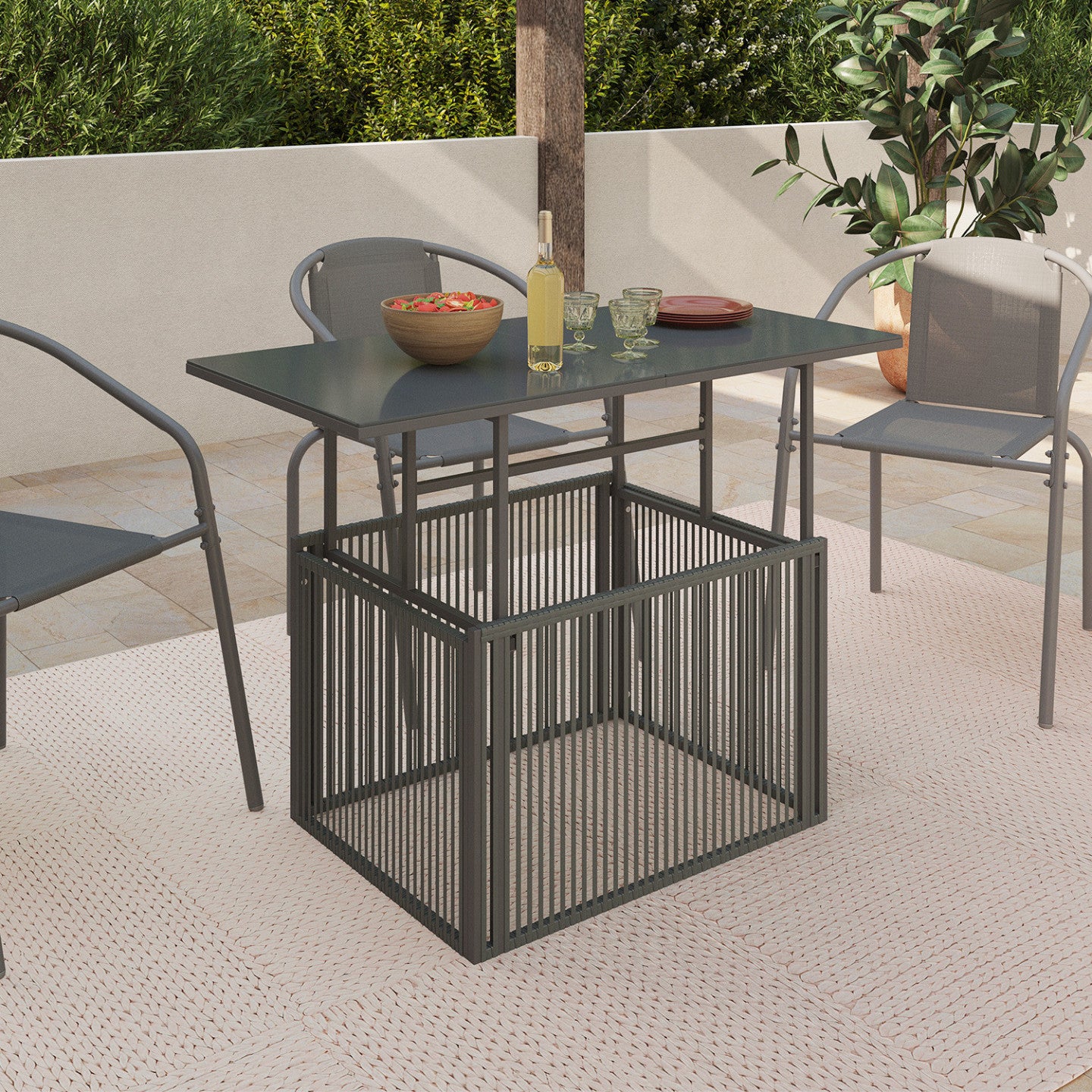 Table basse de jardin relevable rectangulaire 100 cm RIO structure métal et cordage gris anthracite - 3