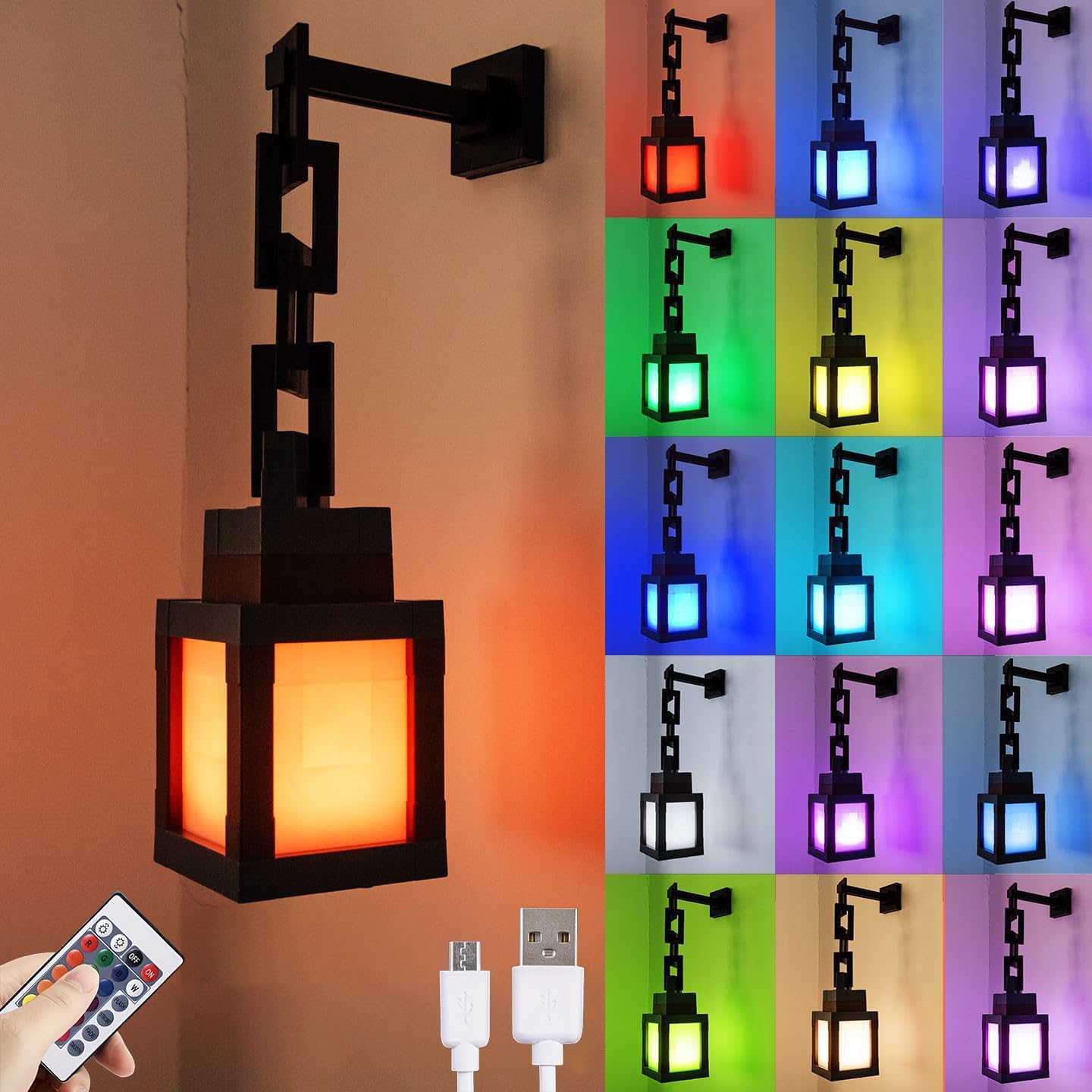 Lampka nocna w kształcie latarni, 16-kolorowa lampa nastrojowa LED z pilotem, akumulatorowa lampka nocna na stół i ścianę do dekoracji sypialni