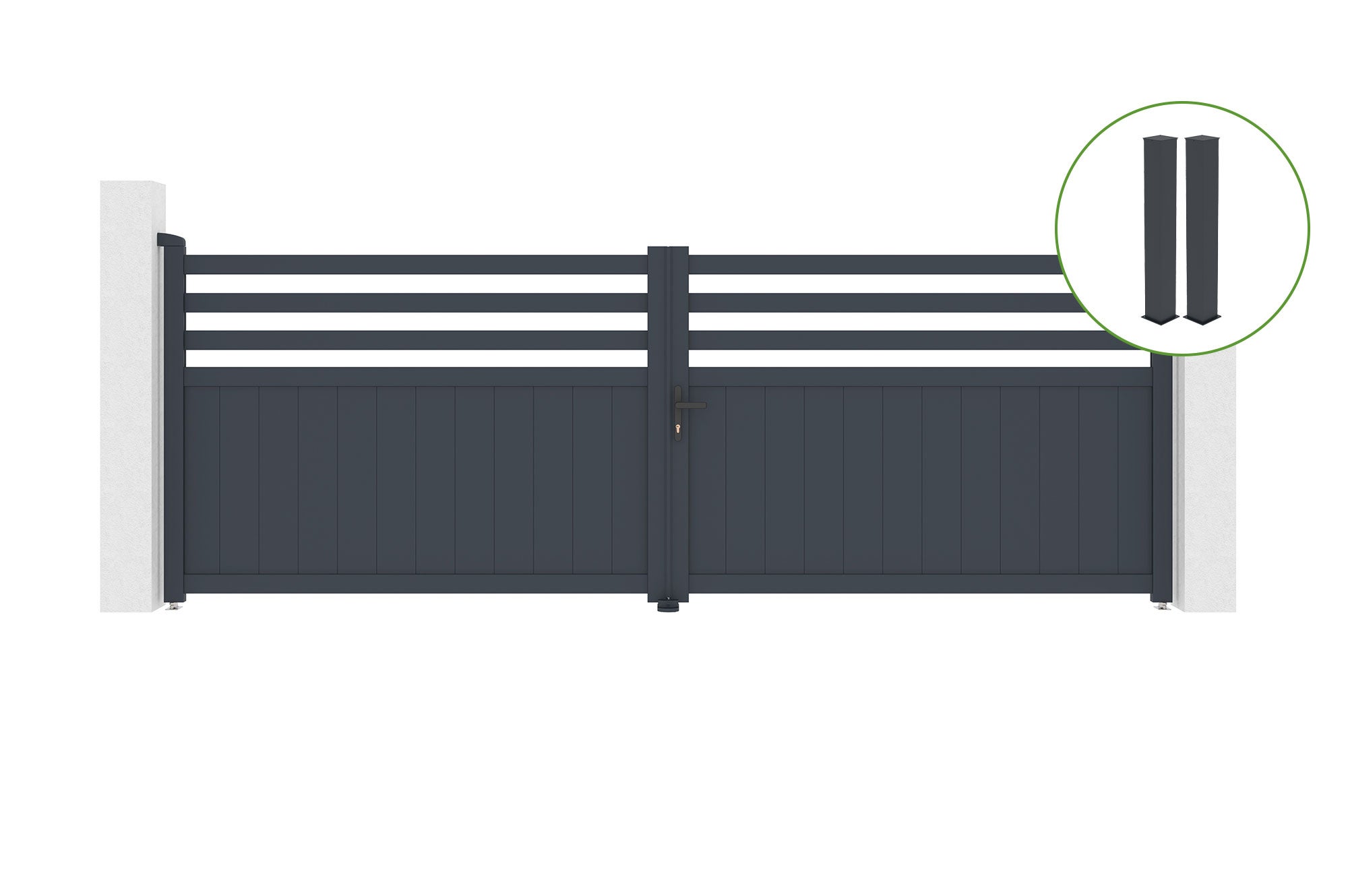 Brama skrzydłowa 4m NEVIS wys. 140cm aluminium szare + 2 słupki 20x20cm wys. 166