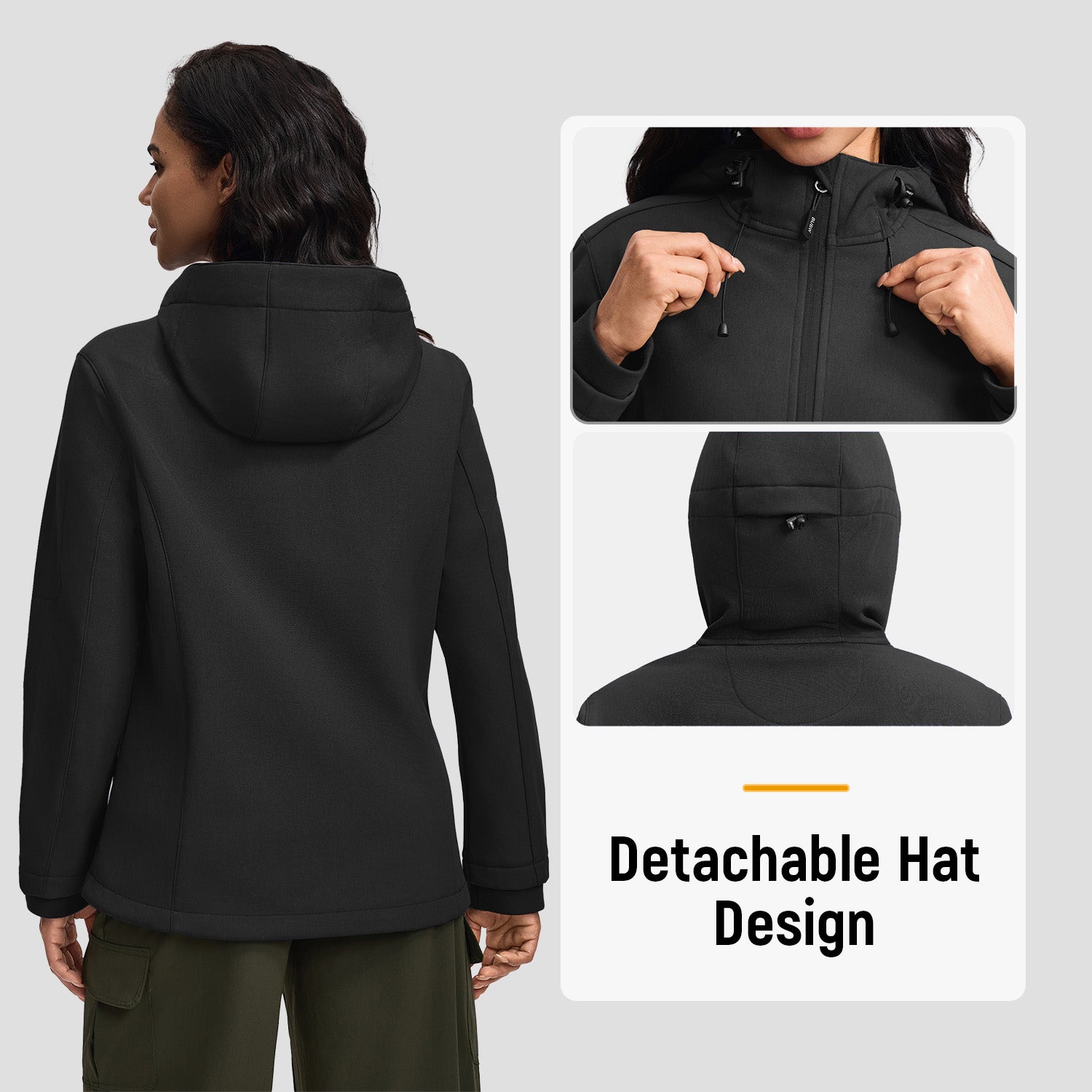 Veste de Travail Femme Taille M Blouson & Softshell - Imperméable, Anti-Vent, Fourré Chaud, Poches Multiples, Capuche - Noir - 3