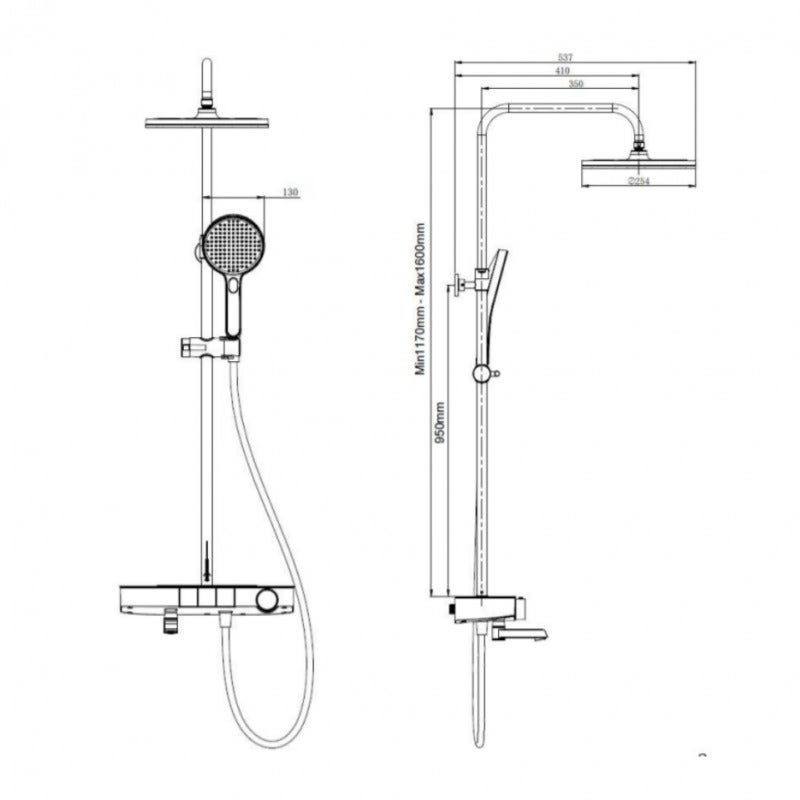Colonne bain/douche avec douchette 3 jets, Mitigeur thermostatique, Barre réglable en hauteur Blanc/Chrome - 2