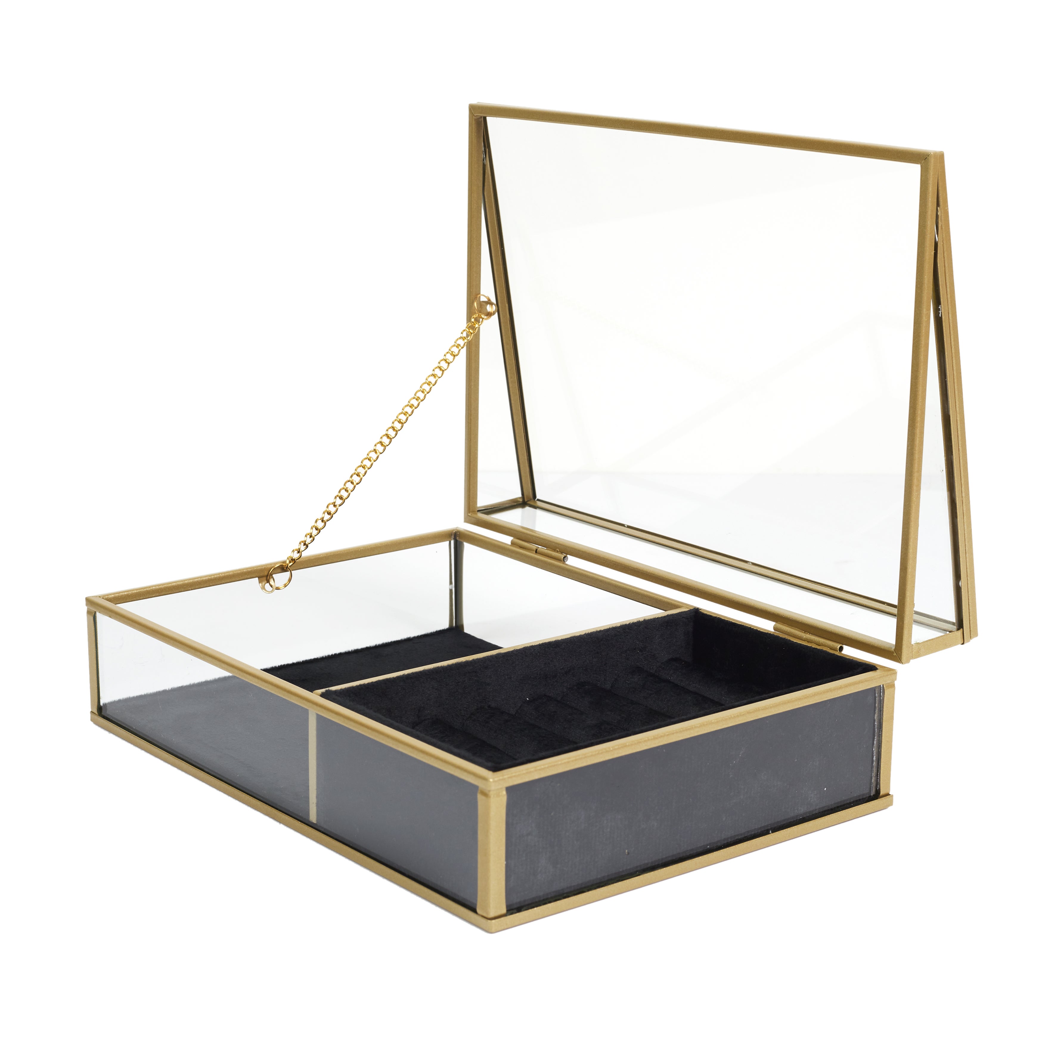Boîte à Bijoux - HOME DECO FACTORY - Verre - Velours Noir - Transparent - 2