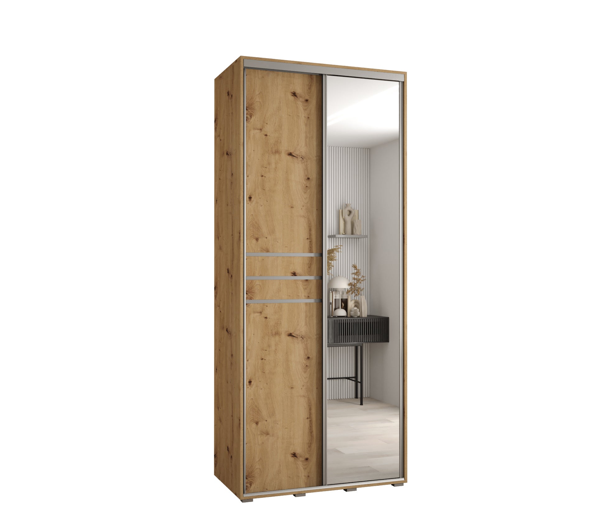 Szafa przesuwna z lustrem wysoka Davos 11 100 x 45 x 235,2 cm artisan + artisan + u. srebrny - Abiks Meble