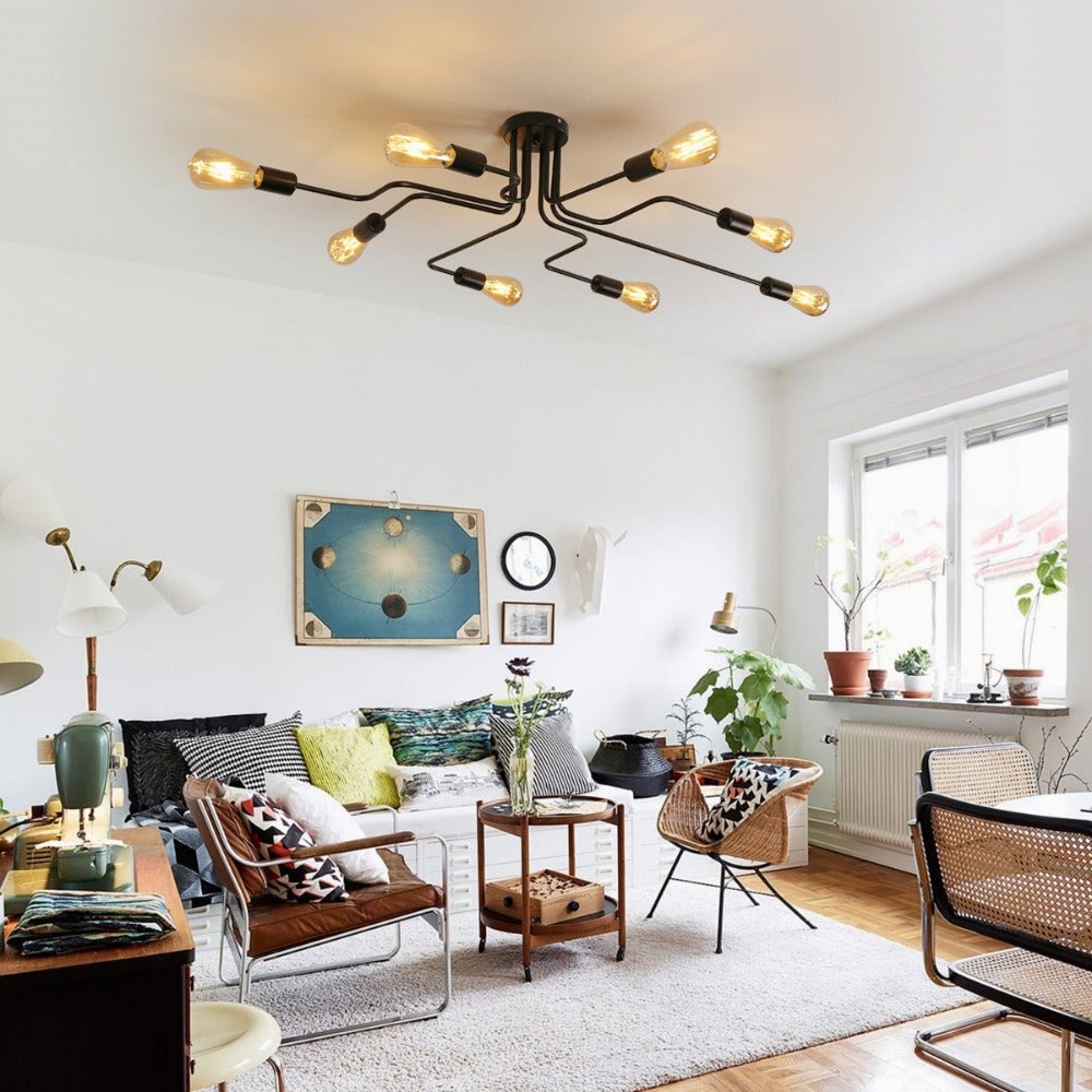 Lampadario Industriale Retrò IDEGU 5 Luci - Sospensione In Metallo E Legno, E27, Per Soggiorno E Sala Da Pranzo