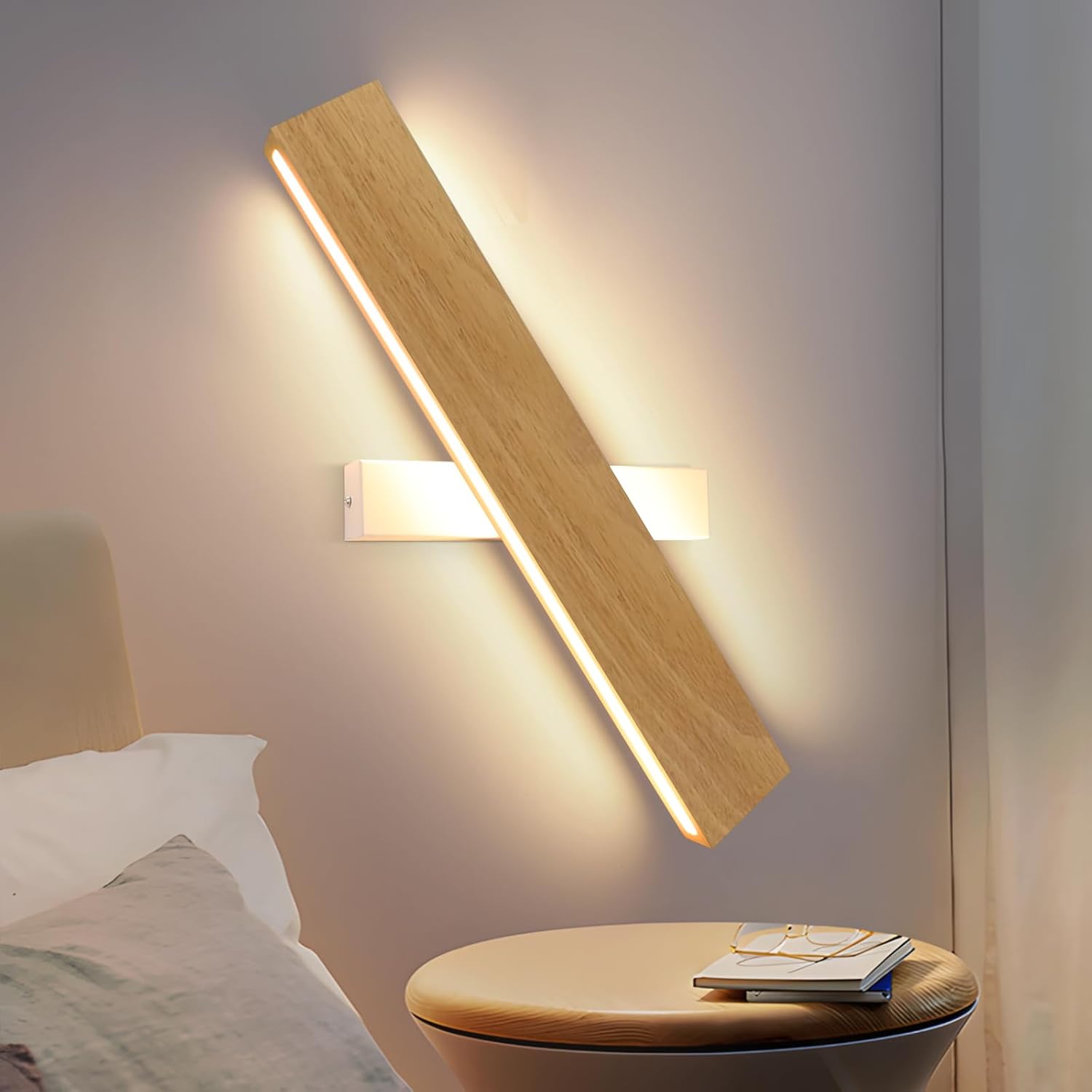 NETTLIFE Kinkiet LED 52cm Drewno Nowoczesny, Design Góra-Dół 17W Ciepła Biel 3000K, Oświetlenie Pośrednie do Salonu Sypialni Przedpokoju Schodów