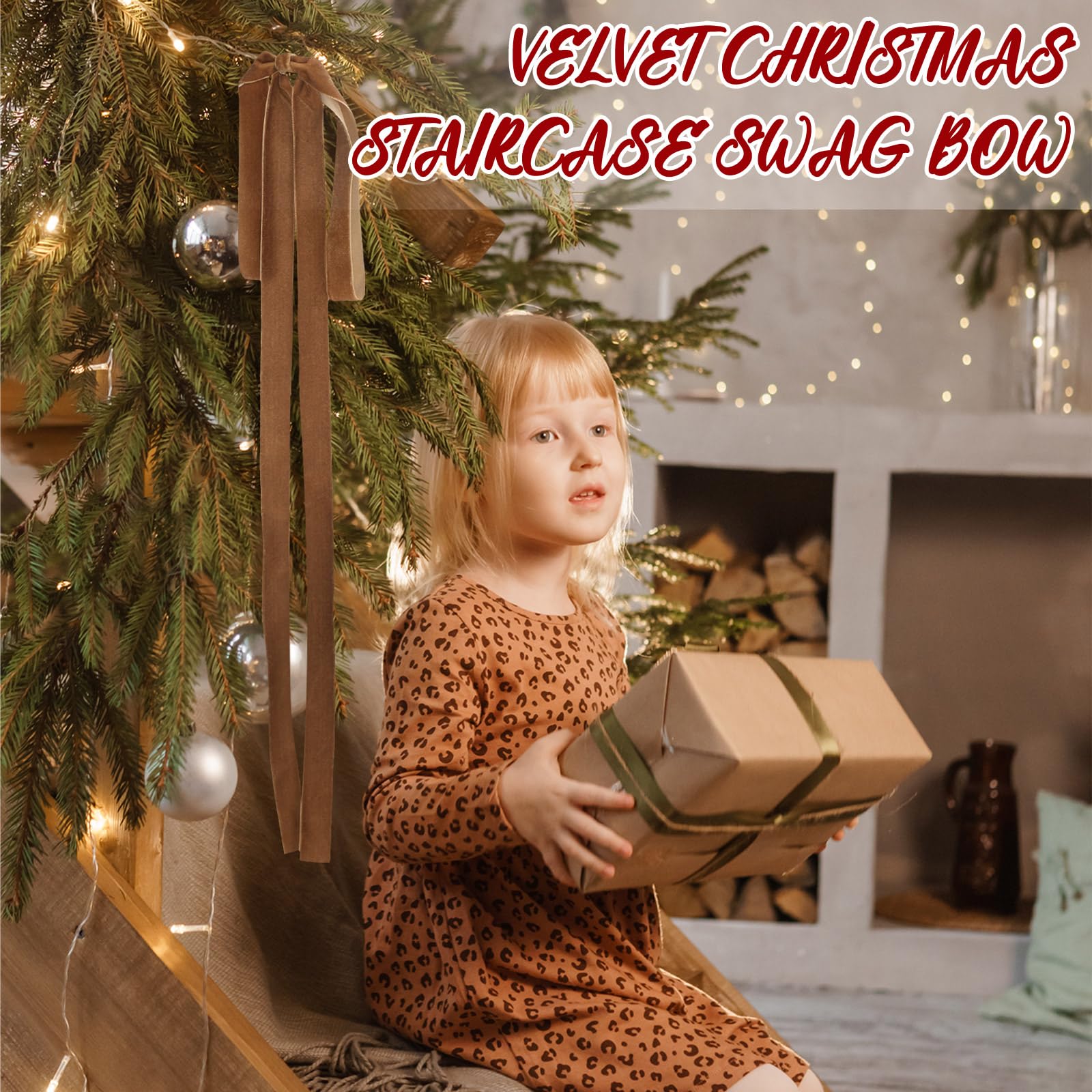 Lot de 6 nœuds de Noël en velours, grandes décorations de Noël vintage en velours, nœuds en ruban de velours pour sapins de Noël, marron - 4