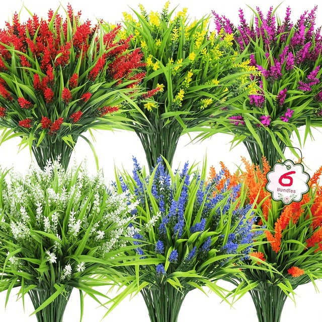KAKET 6fleurs artificielles d'extérieur,résistantes aux UV,imitation fleurs en plastique,convenant à la décoration intérieure,de jardin et de terrasse